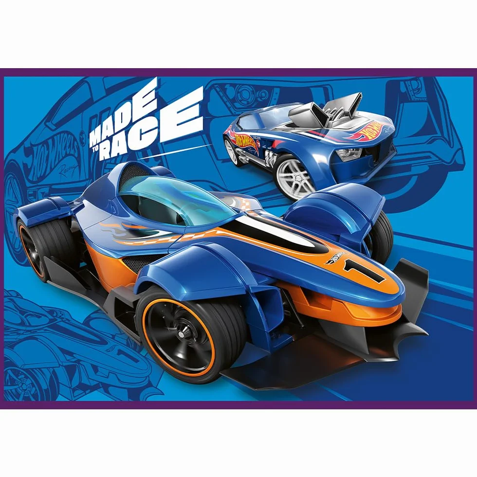 Trefl - Puzzle 4w1: Hot Wheels, Wyścigowe Auta - 4 x 250 Elementów - Zestaw Czterech Układanek dla Nastolatków