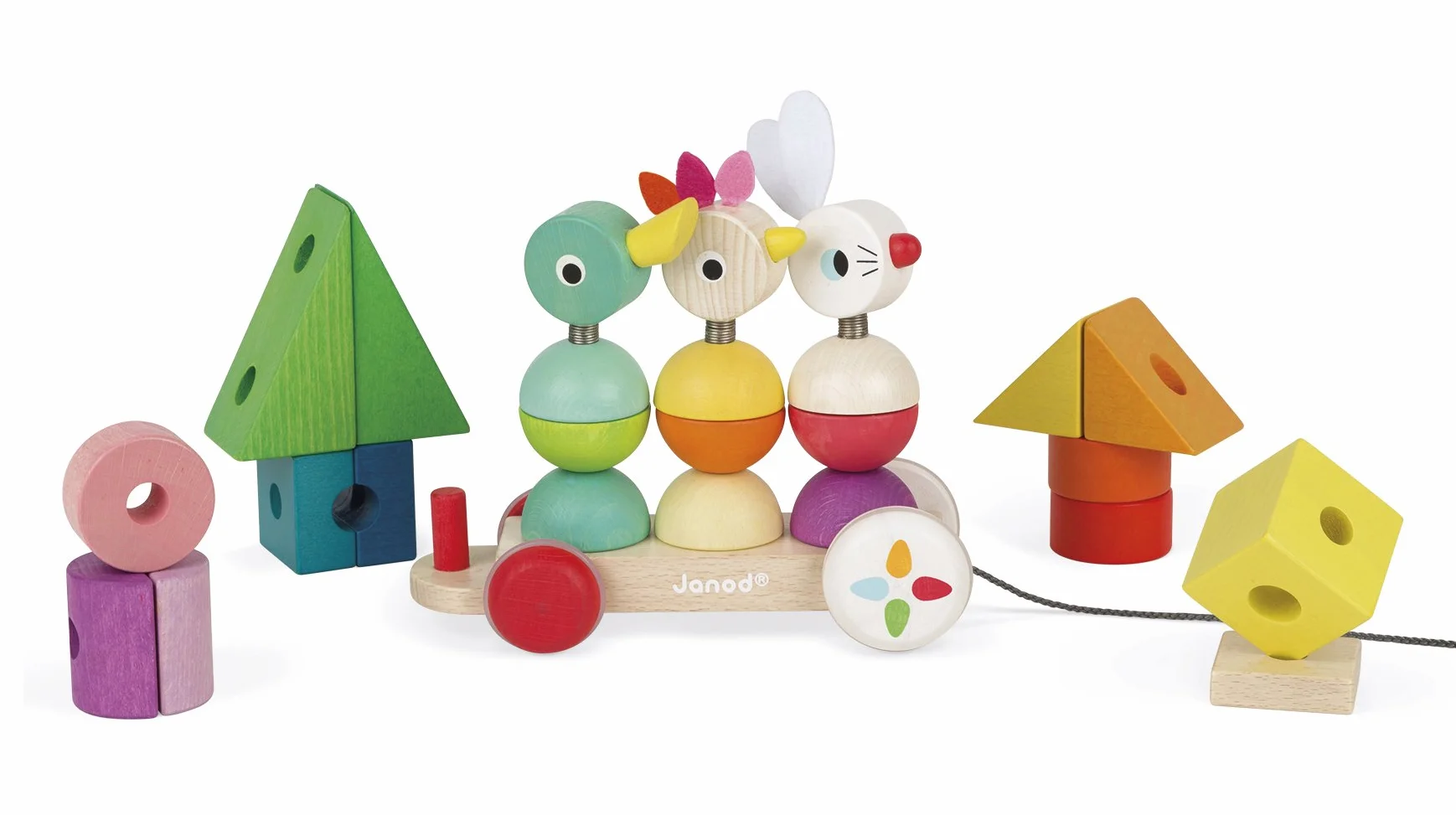Janod - Zigolos Giant Multicoloured Wooden Train - 2-In-1 Early Learning Pull-Along Toy - Motor Skills Training - Water-Based Paint - Fsc Certified - from 1 Year Old, J08202