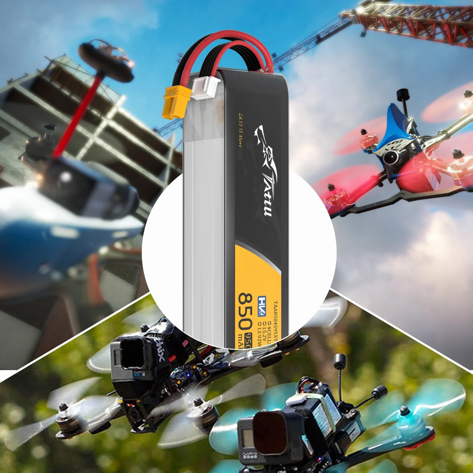 Tattu 850mAh 4S 95C 15,2V HV LiPo Long-Pack akumulator z wtyczką XT30 do dronów FPV i multikopterów wyścigowych