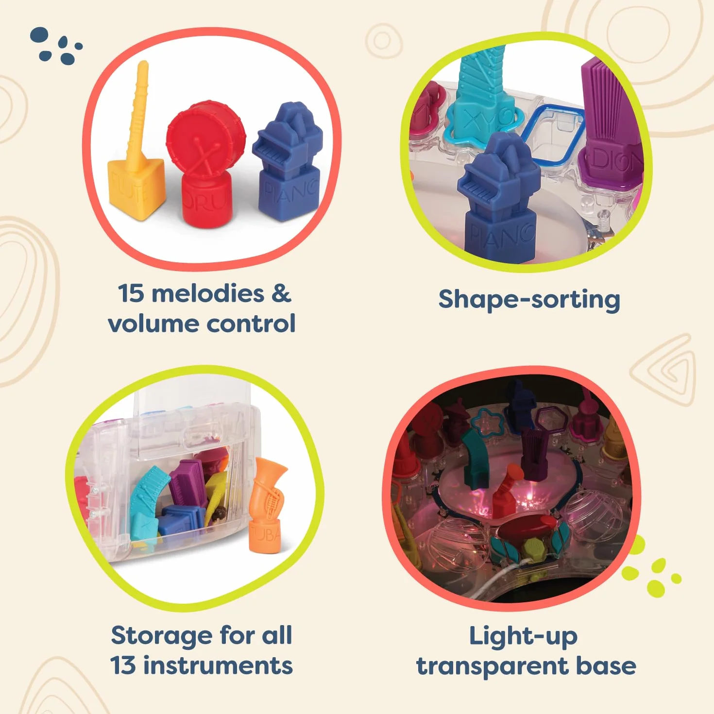 B. Toys BX1120KC1Z B. Orkiestra symfoniczna 13 instrumentów dla klasycznych niemowląt i małych dzieci - interaktywne zabawki muzyczne dla dzieci ze światłami i 15 piosenkami, nylon/A