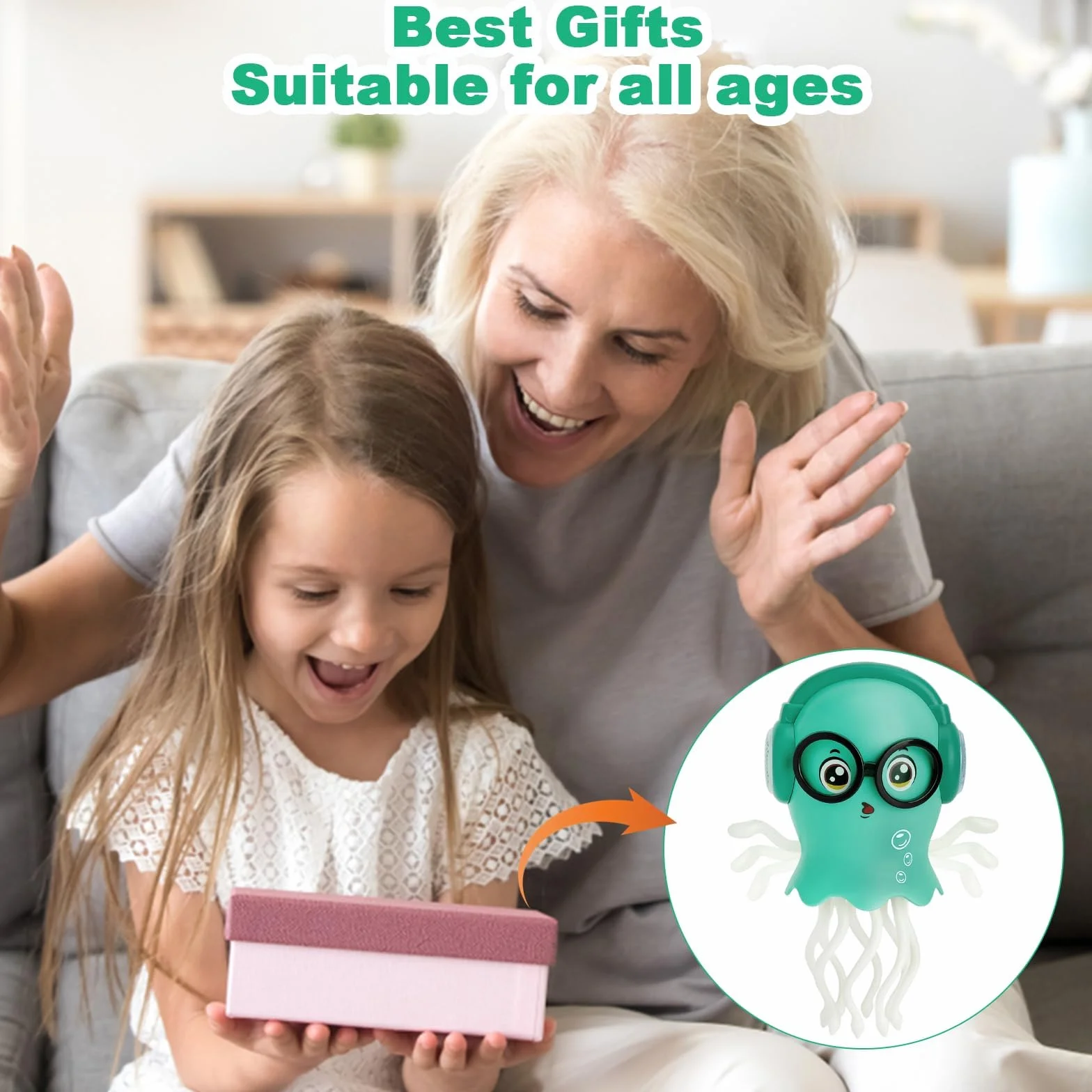 VOSSOT Tańcząca meduza zabawka dla niemowląt, elektryczna tańcząca ośmiornica ze światłem i dźwiękiem, interaktywny taniec ośmiornica, tańcząca zabawka do raczkowania, zabawka Tummy Time Toys dla