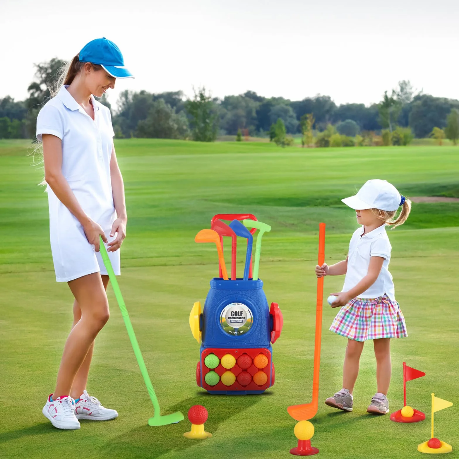 Zestaw zabawek golfowych dla dzieci, walizka golfowa, 4 kije golfowe, 8 piłek, gry na zewnątrz dla dzieci, zestaw zabawek golfowych dla dzieci, zabawki golfowe dla chłopców, dziewcząt