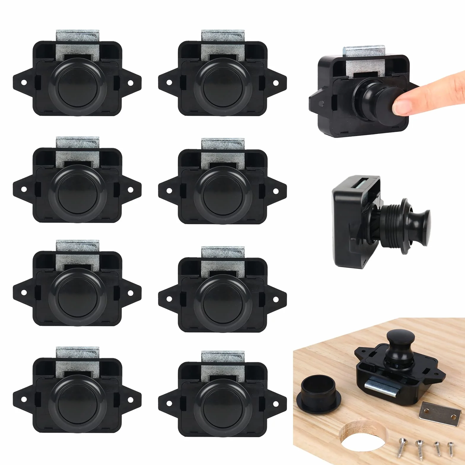 10 sztuk zatrzasków, zatrzaski do drzwi do przyczep kempingowych, zamki do drzwi szafy, zamki do mebli, zamek Catch Lock do przyczepy, kampera, kolor czarny