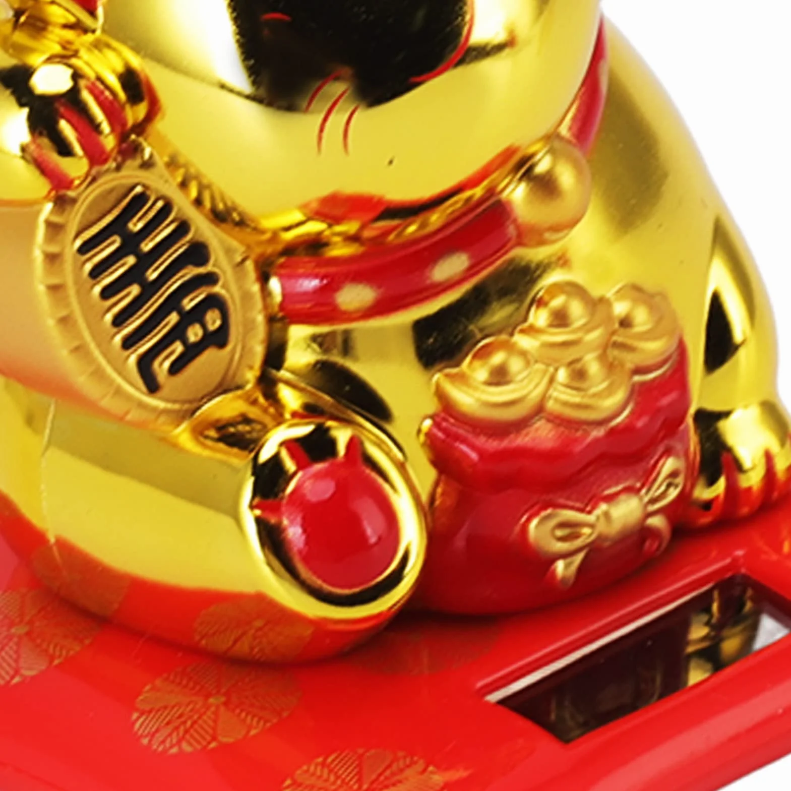 Solar Powered Lucky Waving Cat, Chiński Wealth Lucky Cat Waving Arm Solar Fortune Cat Statue, Beckoning Waving Arm Fortune Lucky Cat for Decorating Front Desk Car Business Opening (Złota Torba Błogosławieństwa)