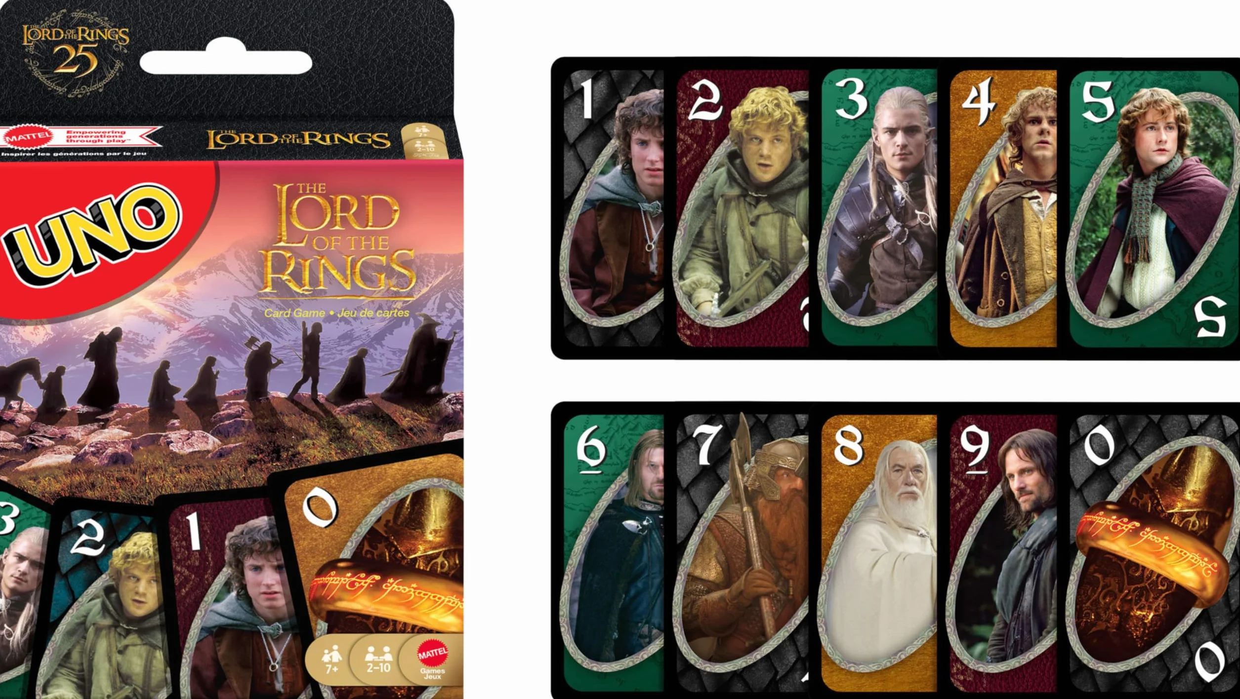 Mattel Karty UNO Lord of the Rings Władca Pierścieni Towarzyska i rodzinna gra karciana na wieczór gier, podróż i imprezę, dla fanów, dorosłych i dzieci 7+, gra kolekcjonerska, JMF13