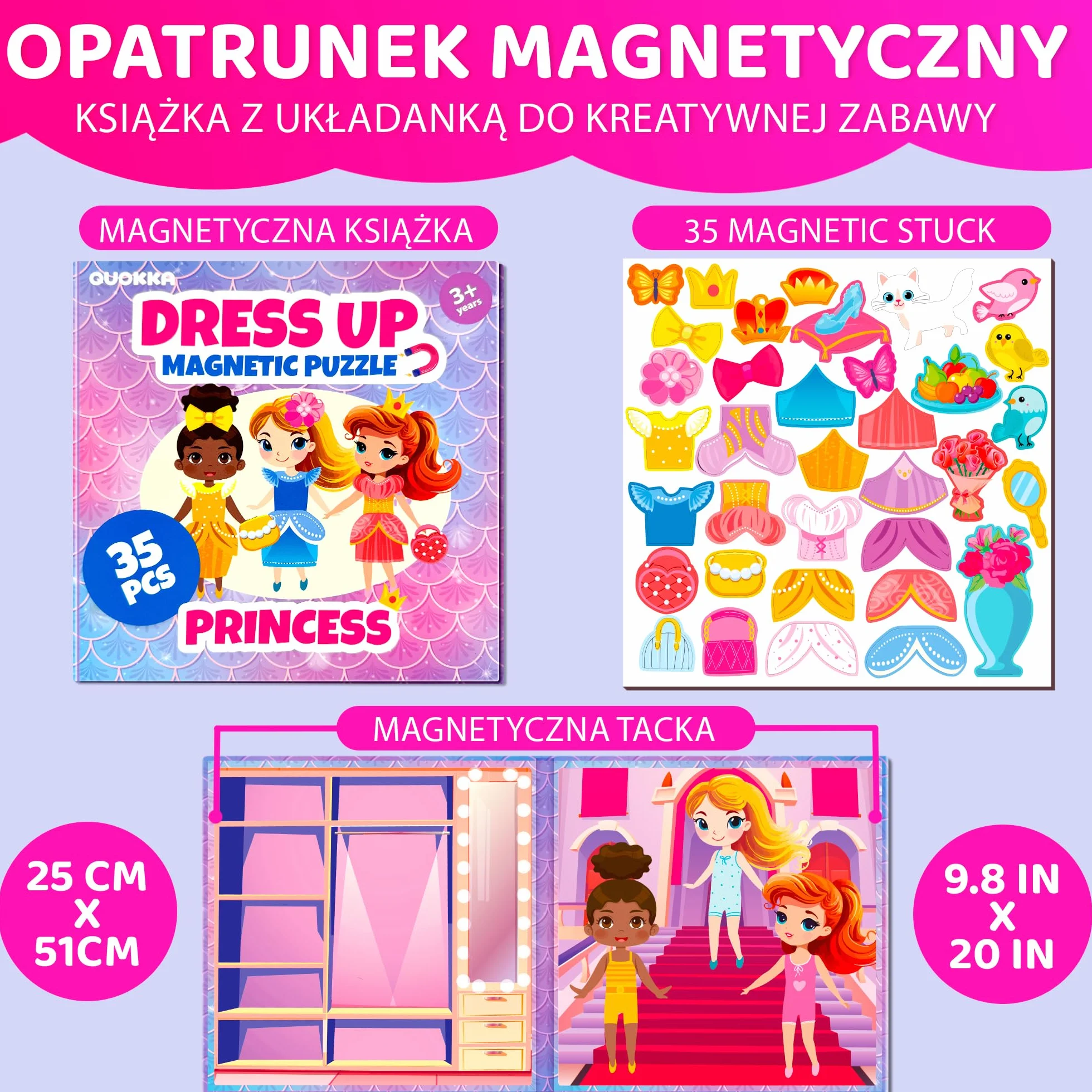 QUOKKA Magnetyczne Lalki Do Przebierania Dla Dziewczynek I Chłopców Z 35 Magnetycznymi Elementami – Kreatywny Zestaw Do Zabawy Magnetycznej W Domu I W Podróży