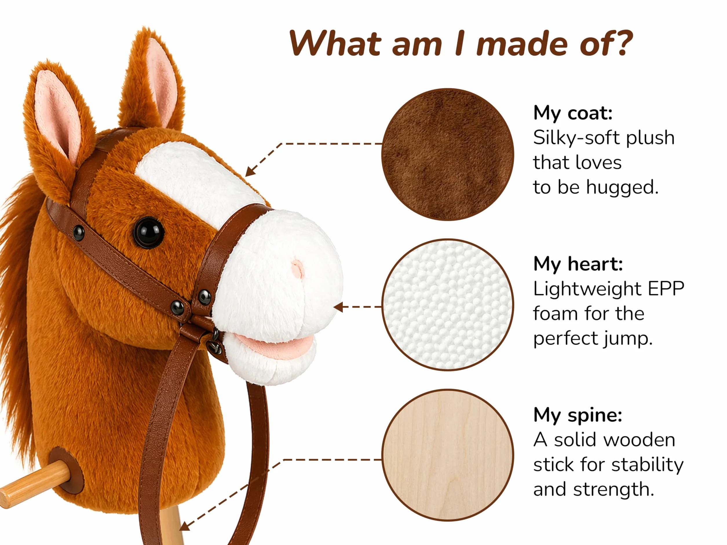 Hobby Horse - Koń na Kiju z Efektami Ryczenia, Głowa Konia A4 z Ogłowiem, Lekka i Ergonomiczna konstrukcja, Zabawa dla dzieci 3+ na świeżym powietrzu
