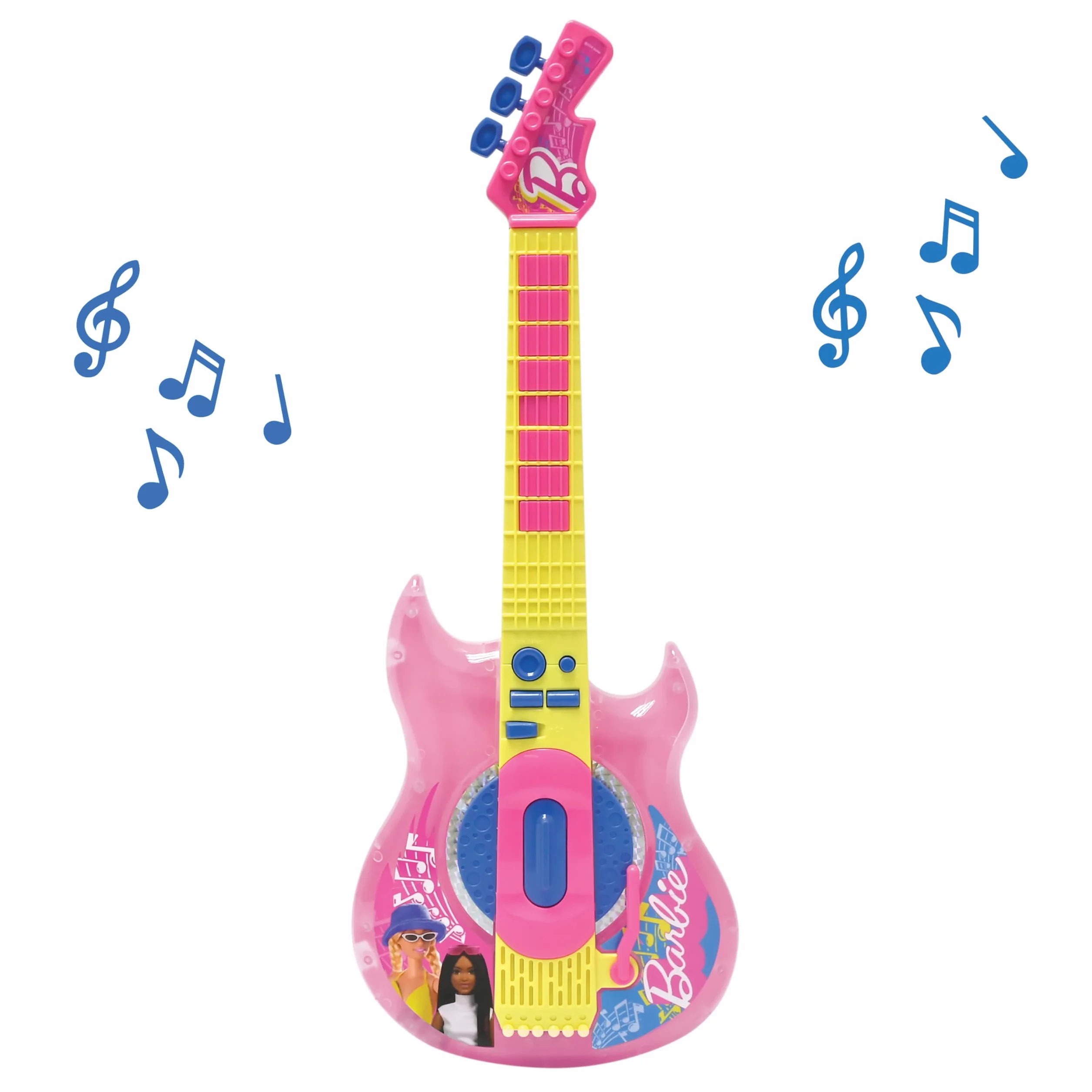 Lexibook, Barbie, Gitara Elektroniczna z Mikrofonem i Okularami do Śpiewania ze Stylem, 2 Tryby Gry, Melodie Demonstracyjne, Efekty Świetlne, Różowy, Żółty, K260BB