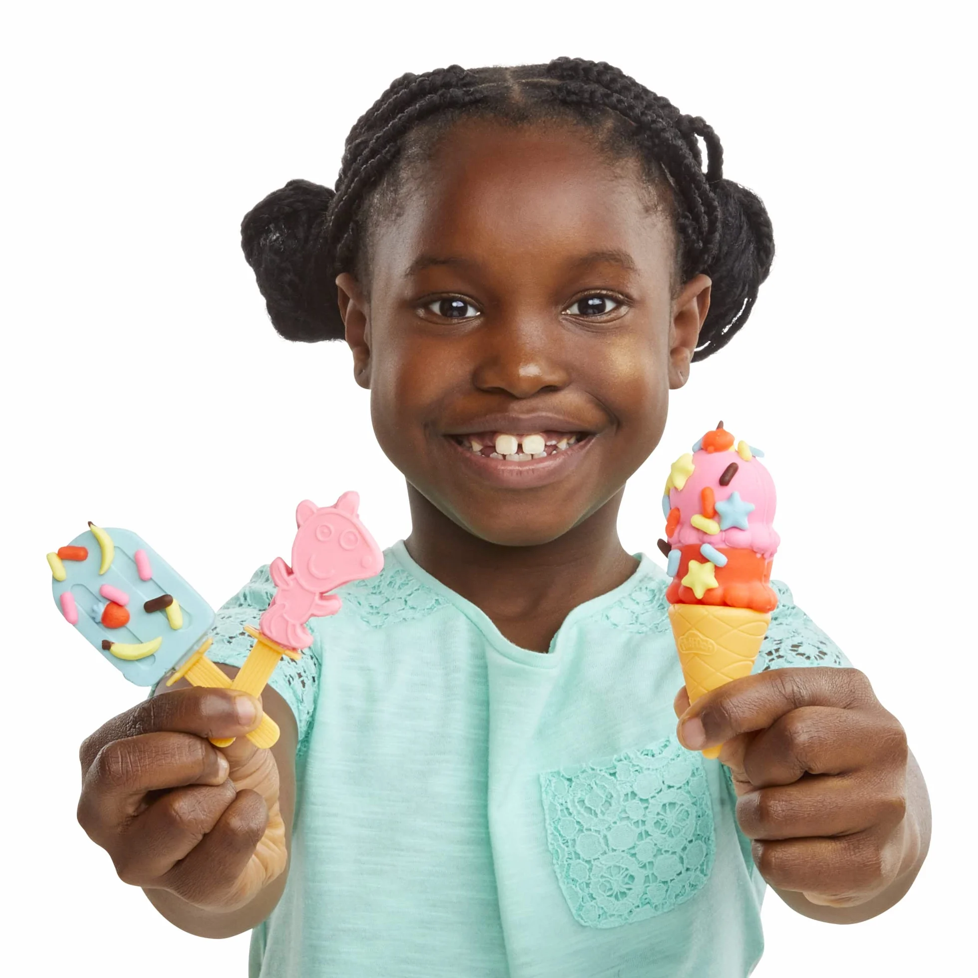 Play-Doh Zestaw do zabawy z lodami, Świnką Peppą i ciastoliną Play-Doh, furgonetka z lodami, figurki Peppy i George'a oraz 5 pojemników z ciastoliną