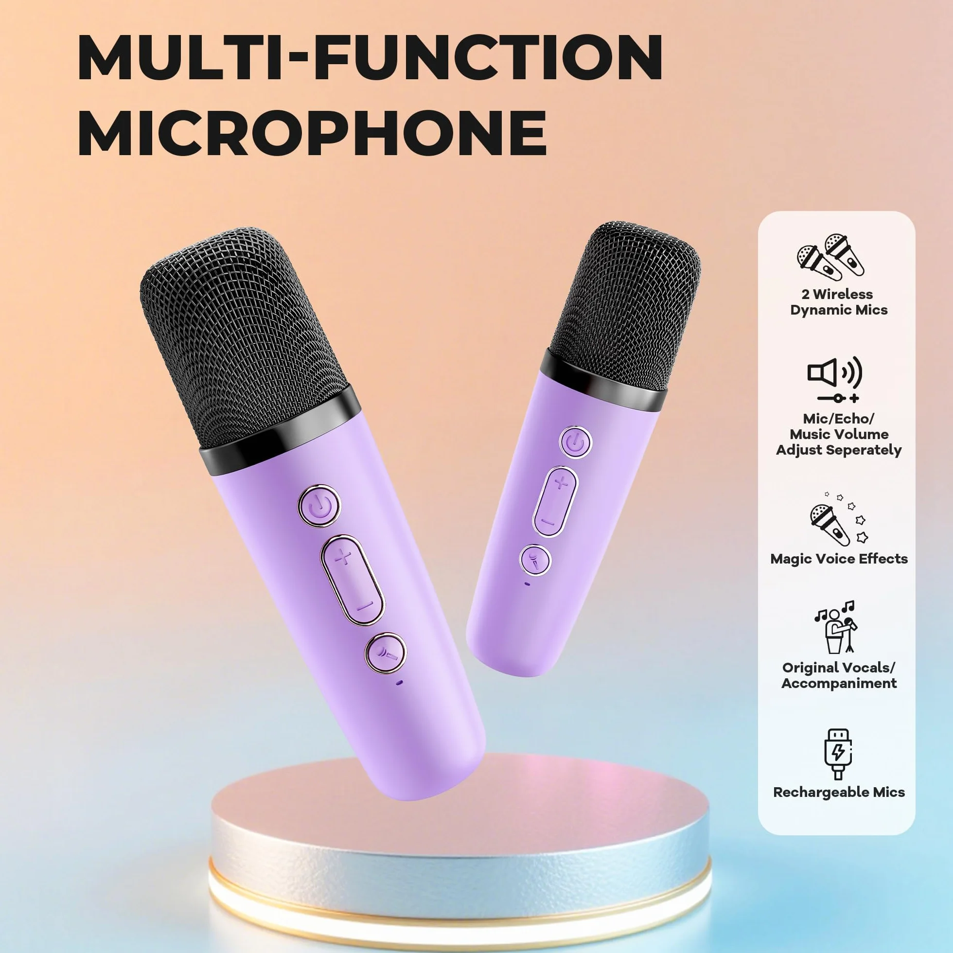 Maszyna karaoke dla dzieci Mini maszyna do karaoke z 2 mikrofonami, głośnik Bluetooth ze światłami LED i zniekształceniem głosu, prezent dla dziewczynek w wieku 3, 4, 5, 6, 7, 8, 9, 10, 11, 12+ lat