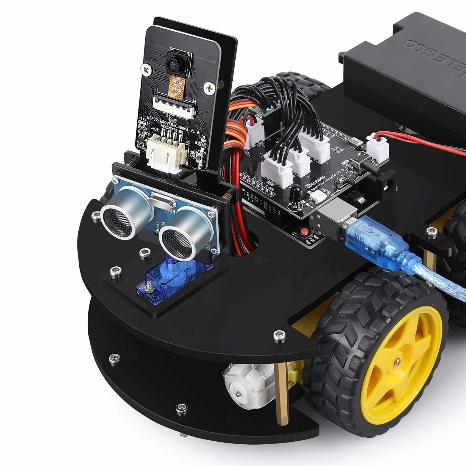 ELEGOO Inteligentny Zestaw Samochodowy Robota V4.0 Kompatybilny z Arduino IDE, Zestaw do Budowy Elektroniki z Kamerą, UNO R3, Moduł Bluetooth, Zabawki-Roboty Samochodowe dla Dzieci