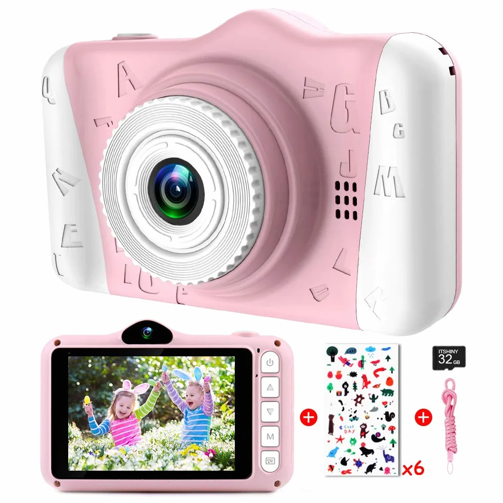Kamera dziecięca – cyfrowy aparat dla dzieci z dużym ekranem o przekątnej 3,5'', 1080p HD 12MP, wbudowana karta SD 32GB, USB, możliwość ponownego ładowania, kamera do selfie, dla dziewczynek w wieku 3-10 lat, dla dziewczynek, na urodziny, dla dzieci