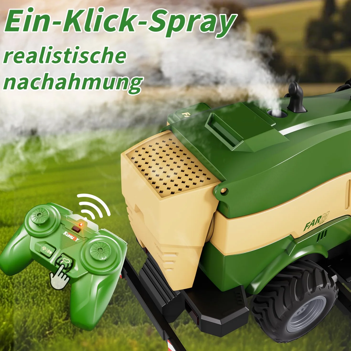 PENGBU RC Kombajn zdalnie sterowany dla dzieci - zdalnie sterowany ciągnik dla dzieci 2,4 GHz, młynek do kukurydzy z dźwiękiem/światłem/sprayem