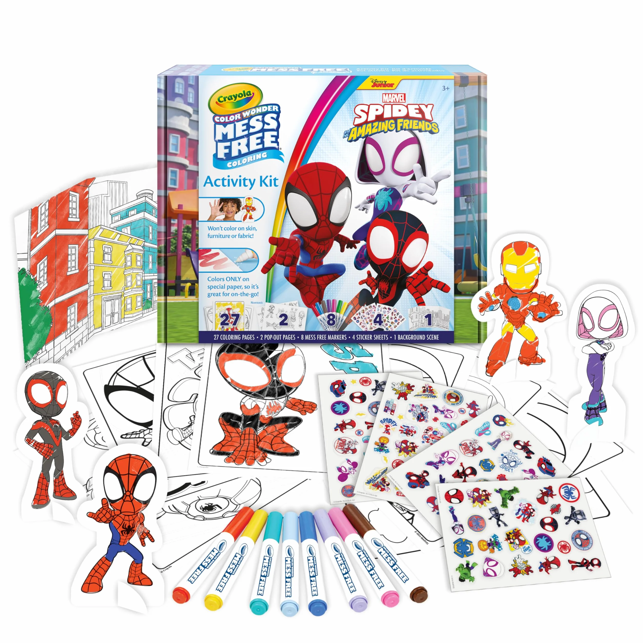 Crayola - Color Wonder zestaw kreatywny Spidey, zawierający ponad 40 elementów, strony do kolorowania, flamastry niebrudzące, naklejki, wyskakujące postacie, kreatywne zajęcia dla dzieci w wieku 3 lat