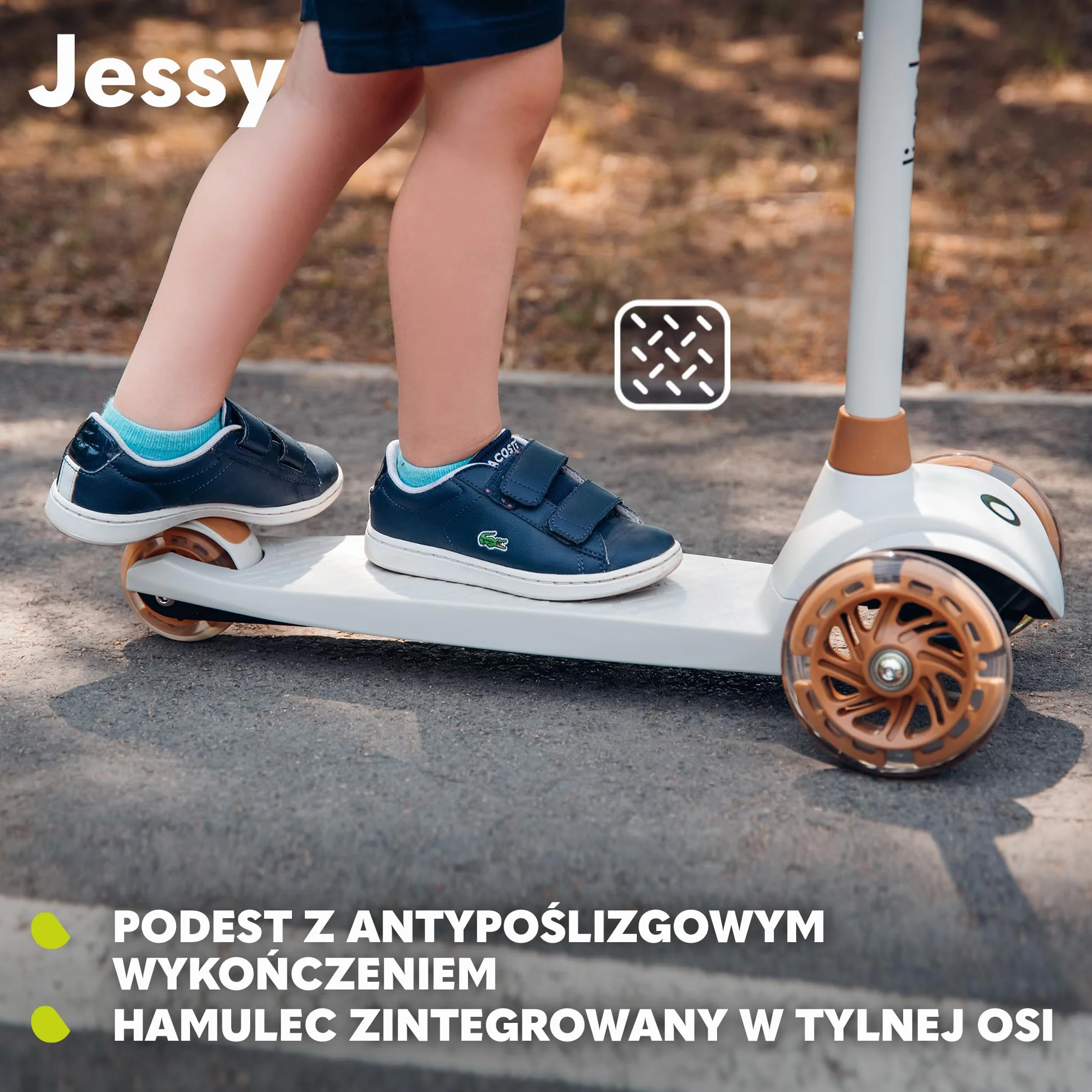 LIONELO JESSY Hulajnoga Balansowa dla Dzieci od 3 roku życia do 50 kg, Lekka Trójkołowa Hulajnoga Dziecięca z Regulacją Wysokości, Koła LED, Antypoślizgowy Podest