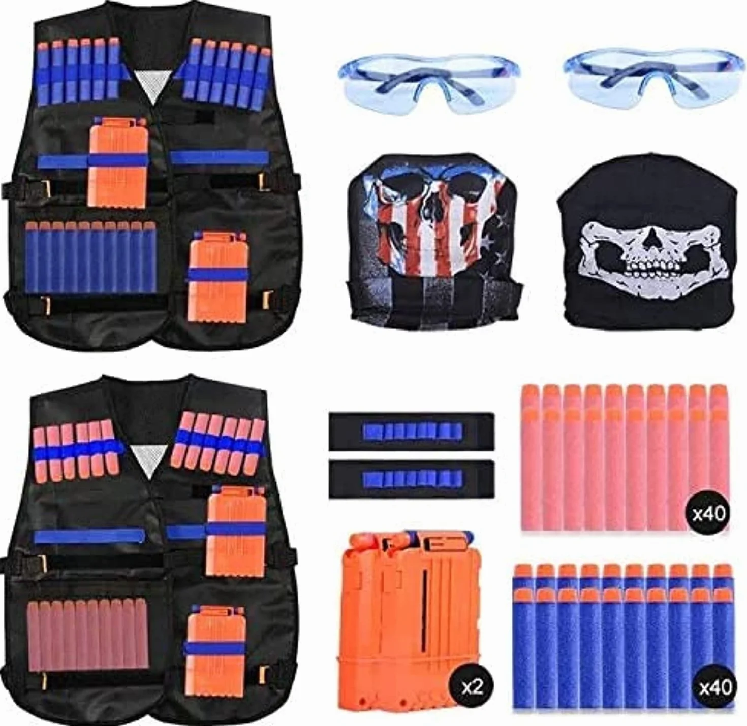 EXTSUD Zestaw 2 kamizelek taktycznych dla dzieci, kurtka taktyczna, zestaw do pistoletów Nerf N-Strike Elite, Kids Tactical Vest für Nerf Zubehör Set