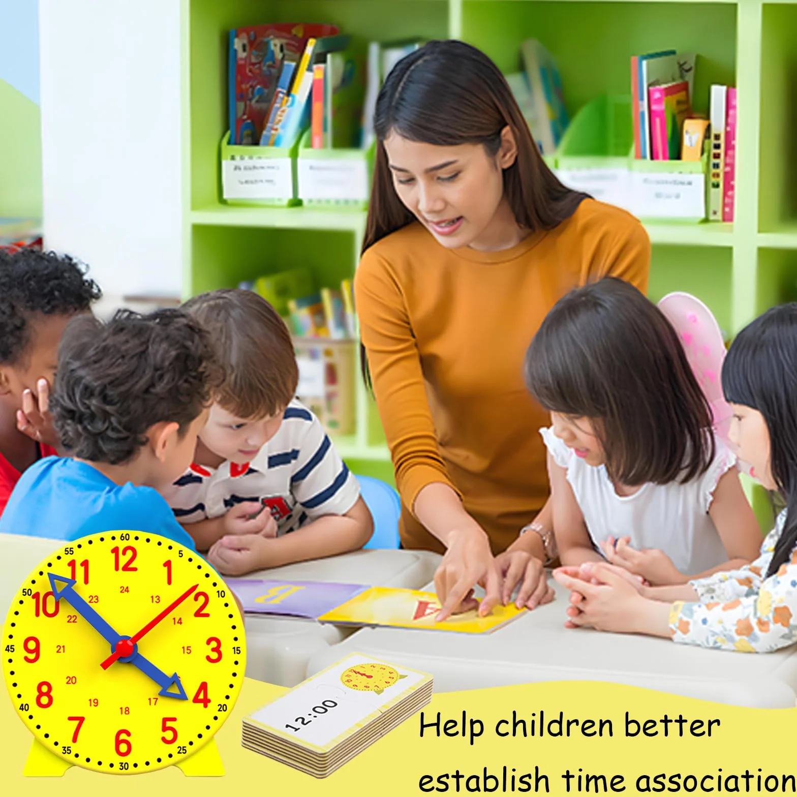 Zegarek dla dzieci, zegarek edukacyjny zasoby edukacyjne zestaw do czytania godziny gry matematyczne model zegara edukacyjnego z 12 kartami edukacyjnymi dla chłopców, dziewcząt