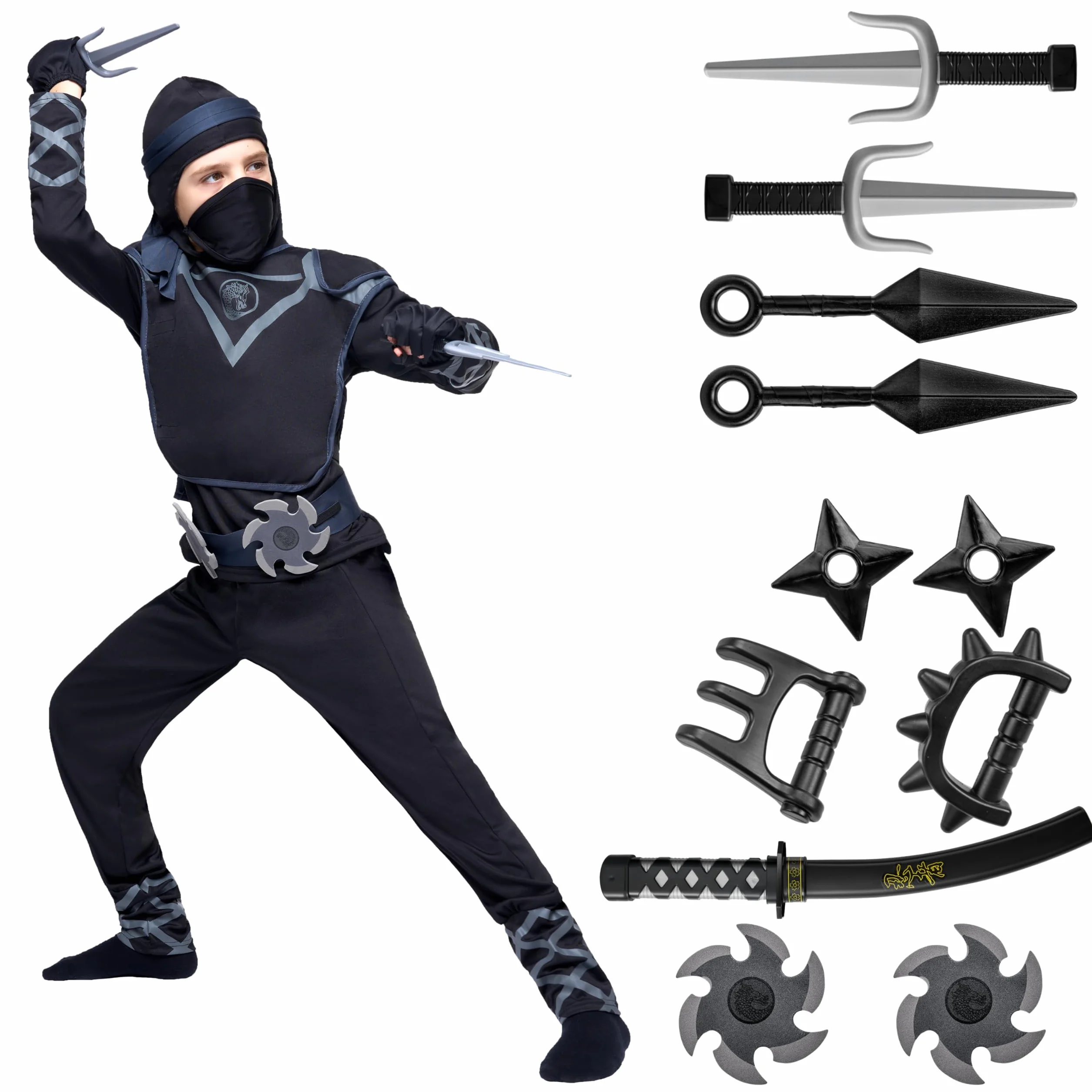Spooktacular Creations Deluxe czarny kostium ninja zestaw z materiału piankowego Ninja, zabawka, dla dzieci, strój Kung Fu, pomysły na Halloween