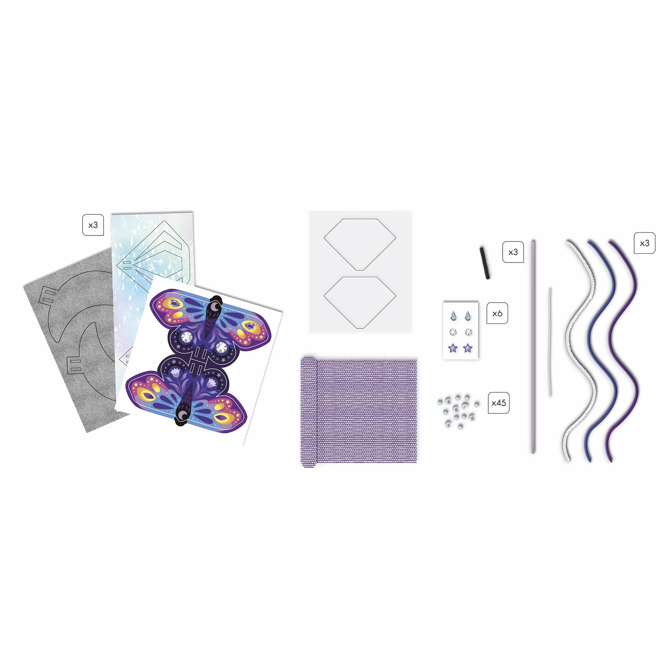 Janod School-3 Create Wands-Kids Activity-Arts & Crafts Kit - ze wstążkami, cekinami i nicią szenilową - magiczny wszechświat - zestaw dla dzieci w wieku 3 +, J09136, wielokolorowy