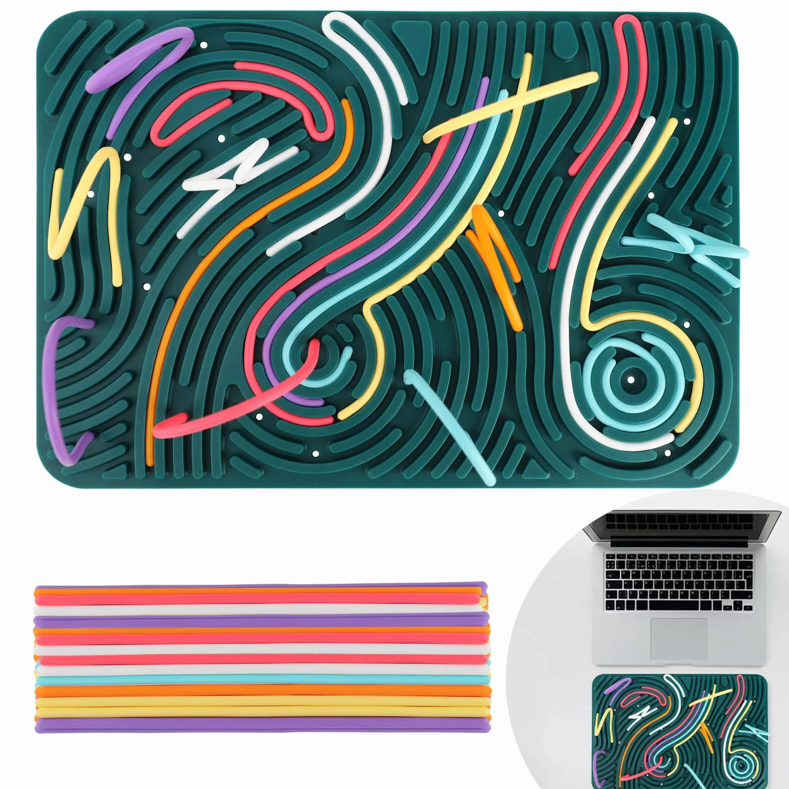 ddLUCK Large Sensory Activity Board, 20 x 29,5 cm Silikonowa podwójna zabawka sensoryczna dla autyzmu i ADHD, stres, lęk, dzieci w wieku od 3 lat i dorosłych, z torbą podróżną i 40 strunami