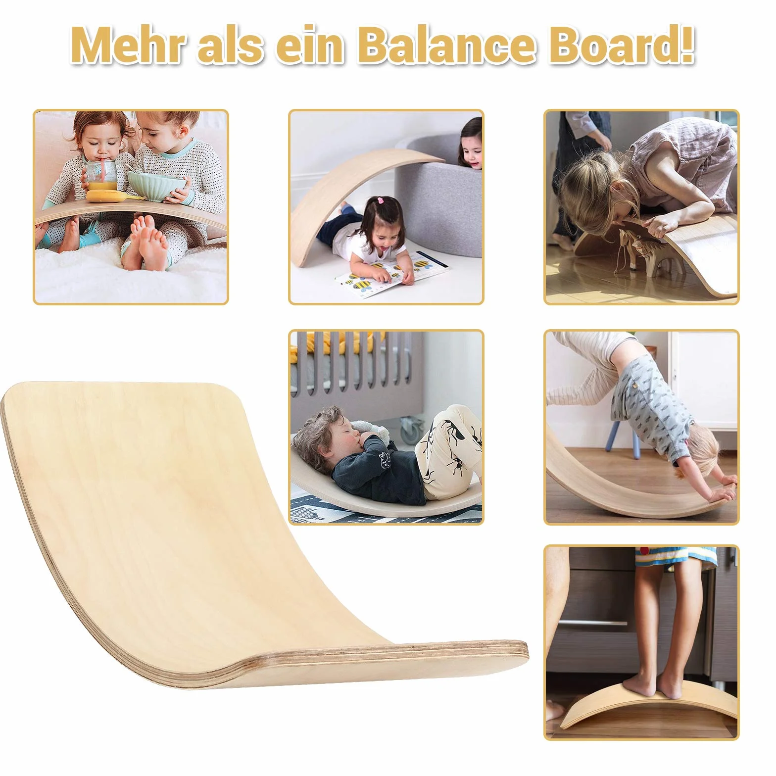 COSTWAY 90 x 40 cm deska do balansowania z filcu, drewniana deska do balansowania, obciążenie do 220 kg, zakrzywiona deska dla dzieci i dorosłych