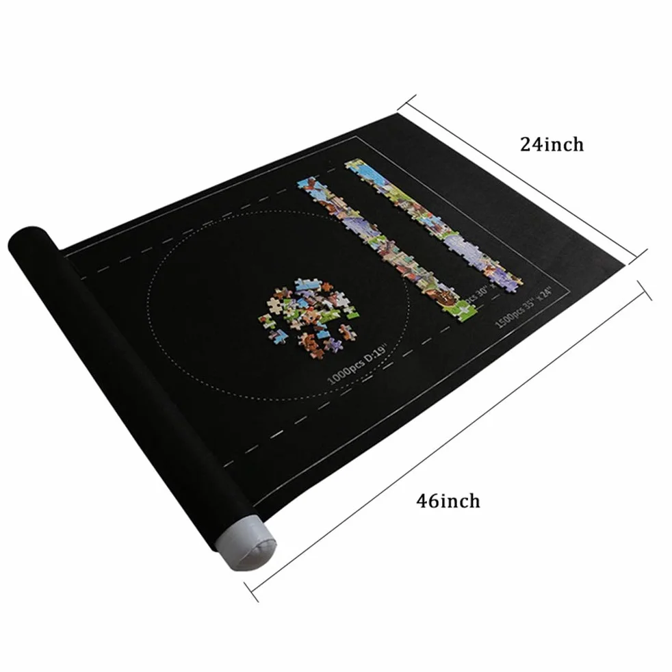 Puzzle Mata do przechowywania, filcowa zwijana mata do puzzli, koc podróżny, duża przenośna mata do puzzli, do domu, podróży, przechowywania mieści do 3000 sztuk, 66 x 117 cm (czarna)