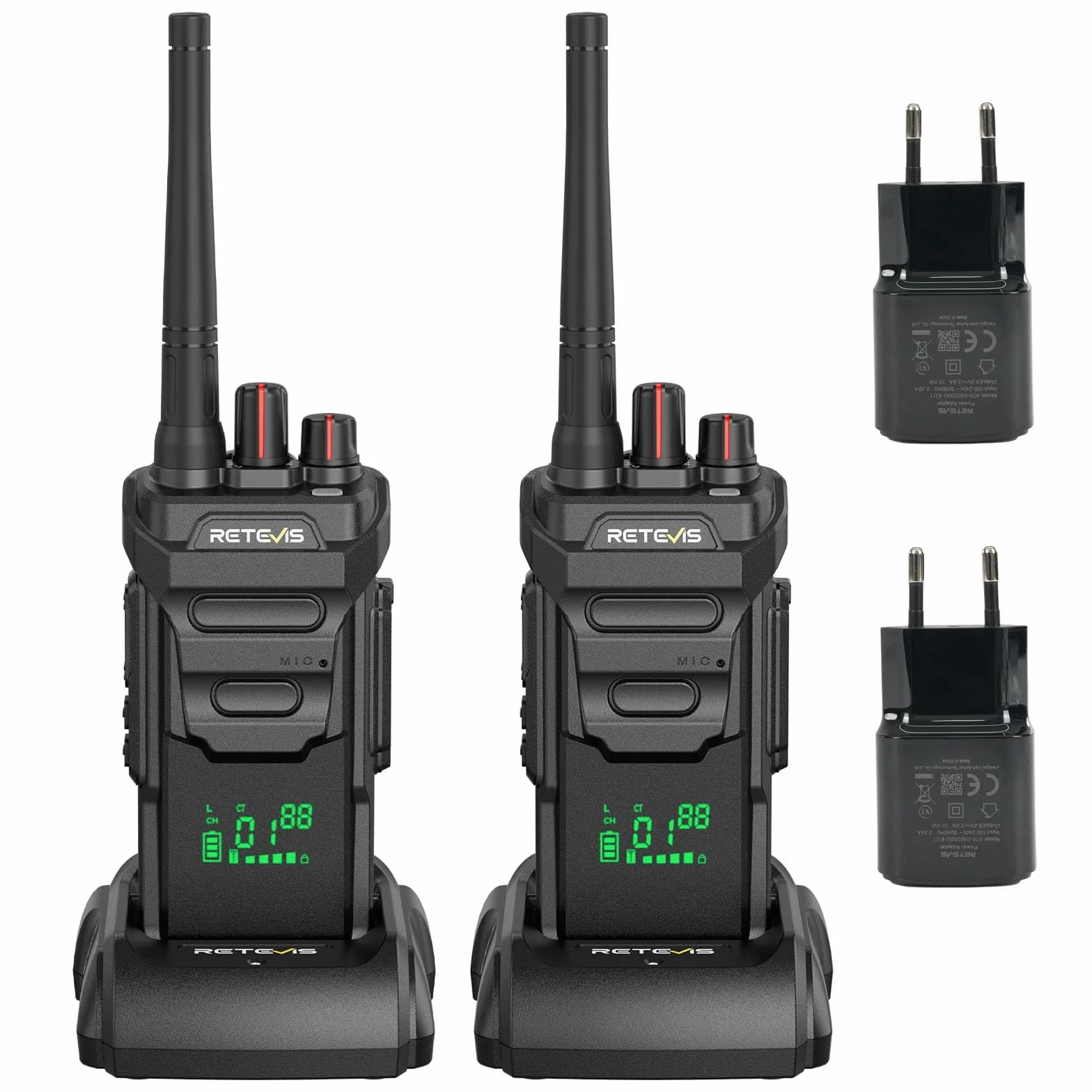 Retevis RT648H Walkie Talkies IP67, PMR446 bez Licencji, Wbudowany Wyświetlacz, USB-C, 1500 mAh, Alarm, Wieloletni Radio dla Logistyki, Magazyny (2 paczki)