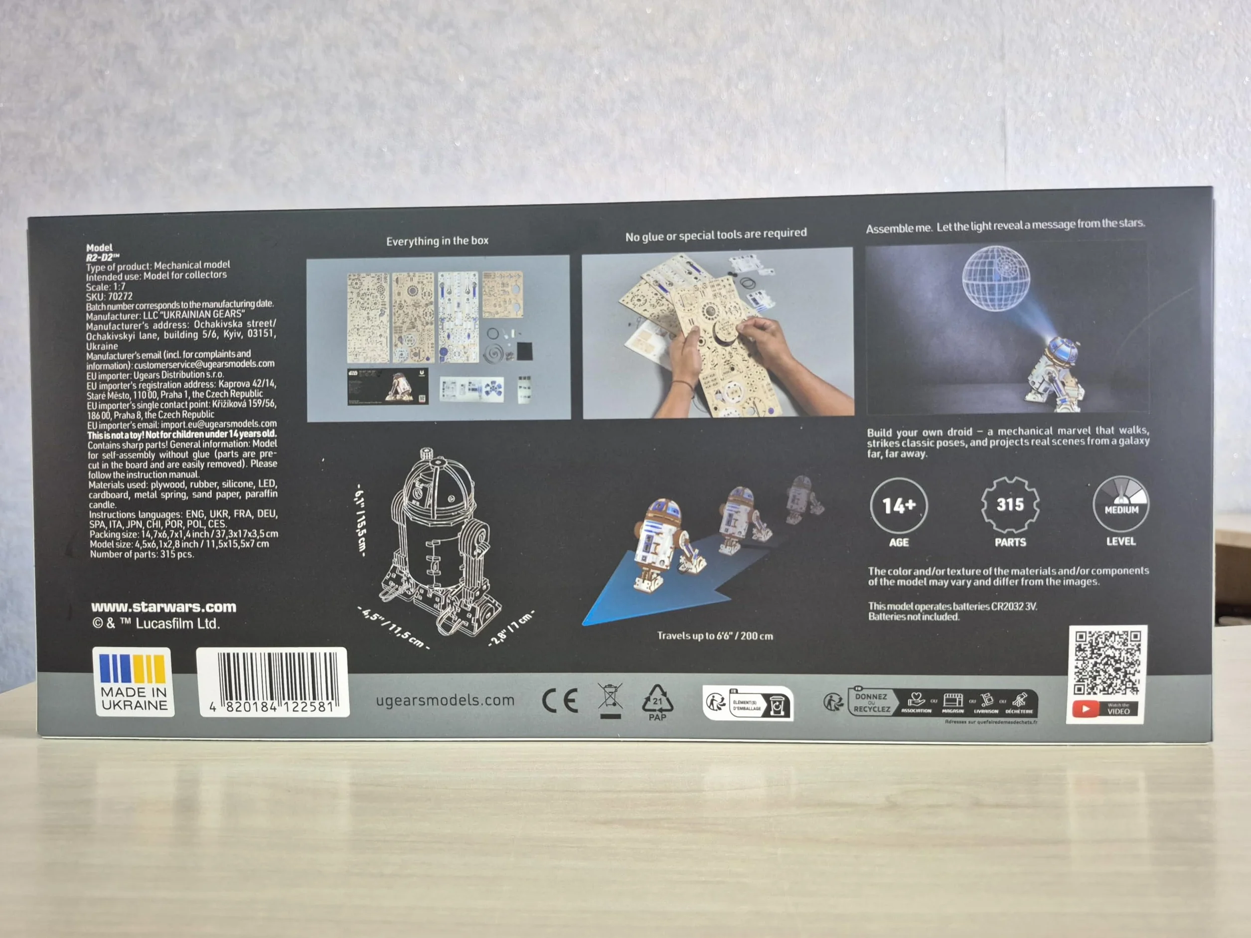 UGEARS Star Wars ™ R2-D2 ™ - puzzles for adults, model do złożenia dla dorosłych, modele mechaniczne, łamigłówka dla dorosłych, 3D puzzle, Puzzle Star Wars prezent, mechaniczne konstrukcje