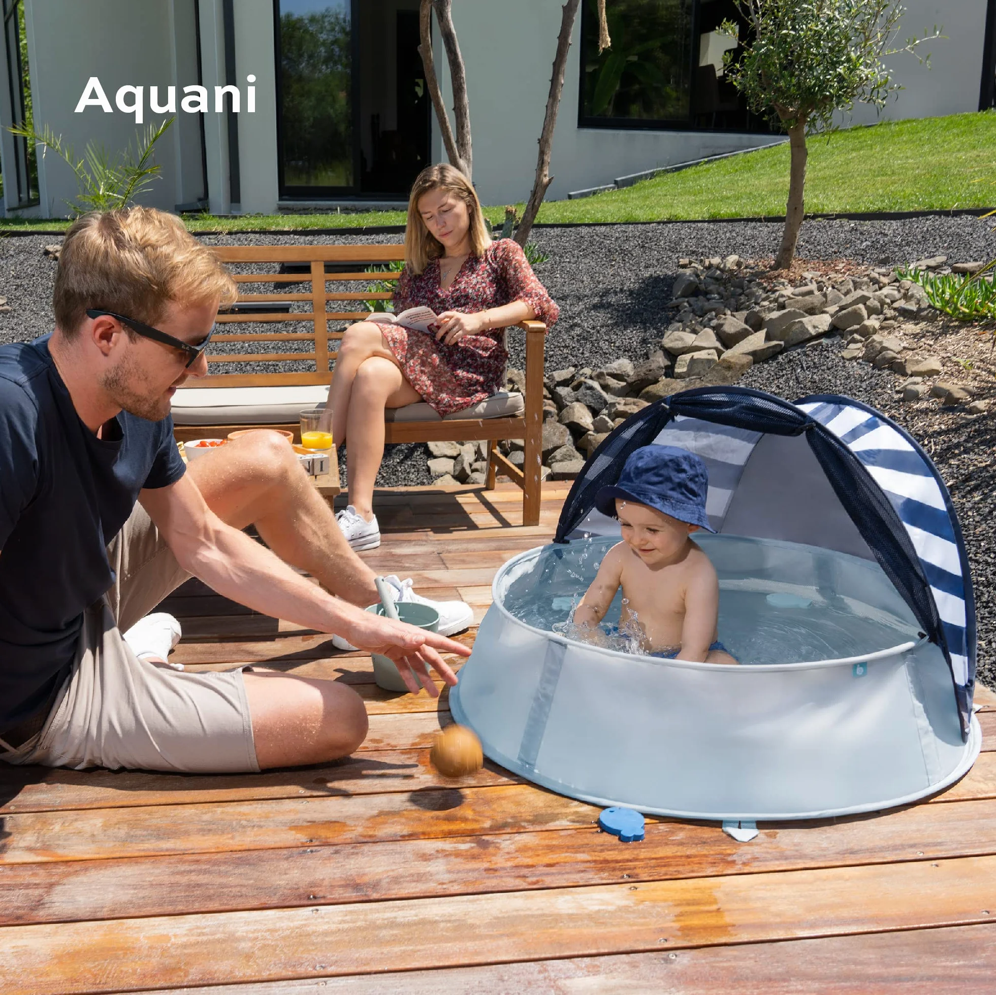Babymoov Aquani Marrose namiot plażowy 3 w 1, ochrona przed promieniowaniem UV, LSF 50, brodzik i łóżko turystyczne dla dzieci