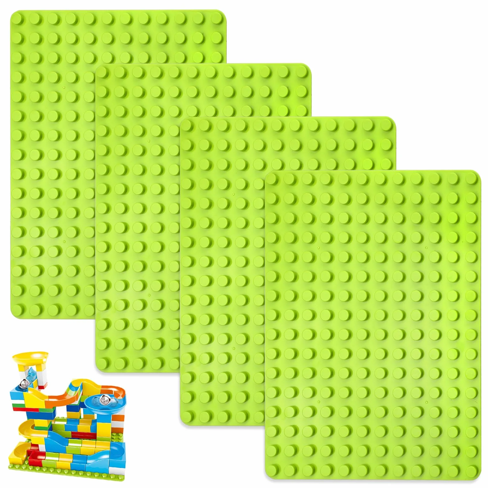 4 płyty budowlane, duże, kompatybilne z płytami Duplo, 25,5 x 19 cm, zestaw płyt Lego, płyta podstawowa, płyta podłogowa, klocki zaciskowe, zielone, płyty budowlane dla dziewcząt i chłopców