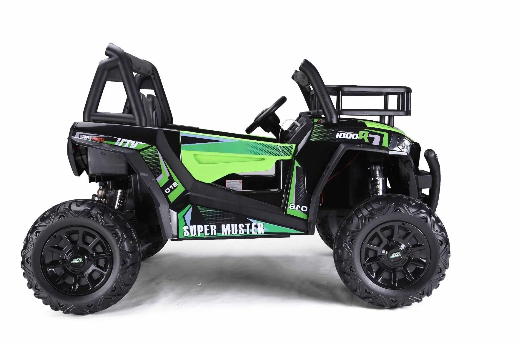 RIRICAR Samochód elektryczny dla dzieci Buggy 24 V UTV, zielony, dziecięcy samochód elektryczny 2-osobowy z pilotem zdalnego sterowania 2,4 GHz, silnik 2 x 200 W, akumulator litowy, koła EVA