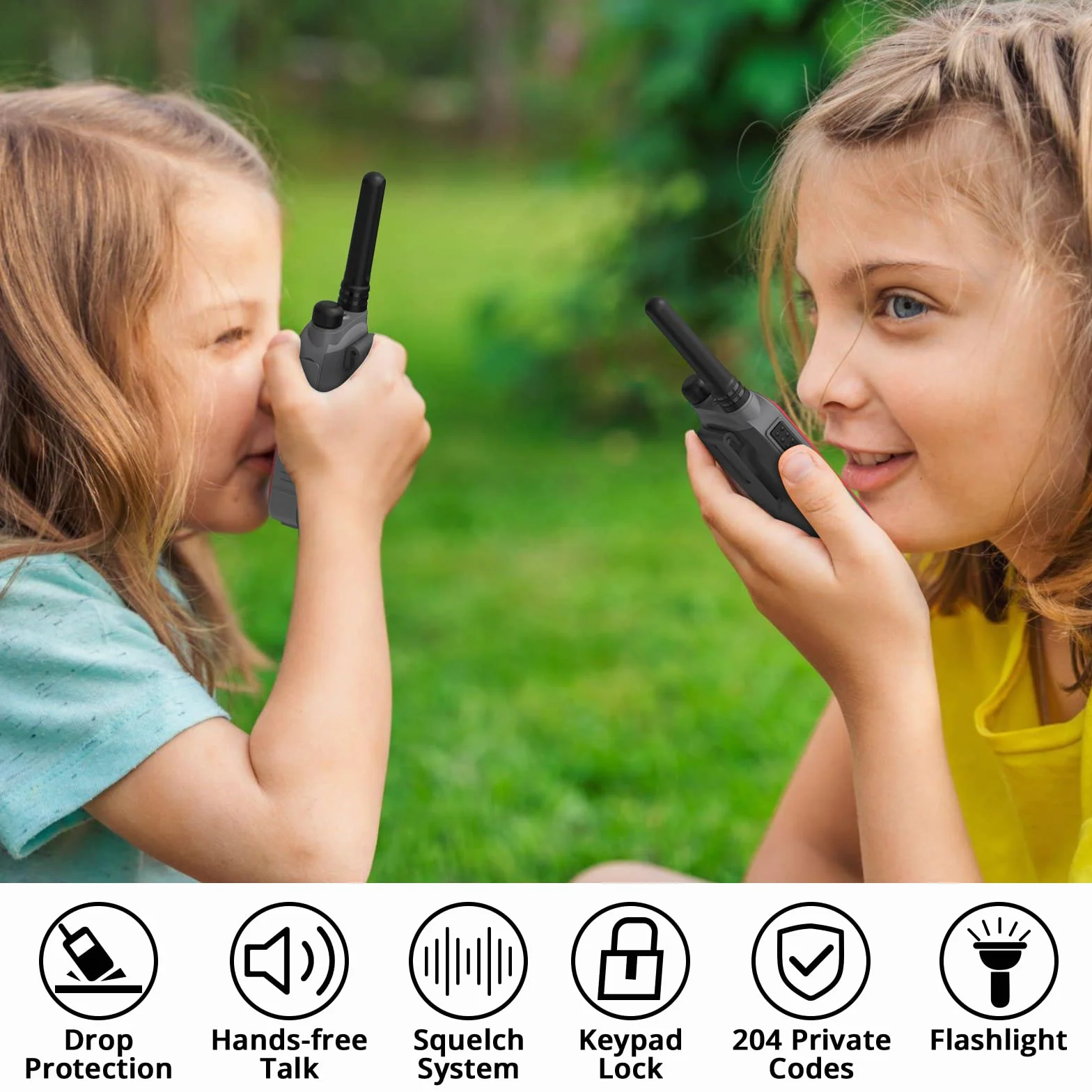 Radioddity PR-T3 Walkie Talkie PMR446 krótkofalówka VOX z 16 kanałami, latarka, zasięg 4 km, ładowalne akumulatory do przygód, aktywności na świeżym powietrzu, na kemping, 2 sztuki