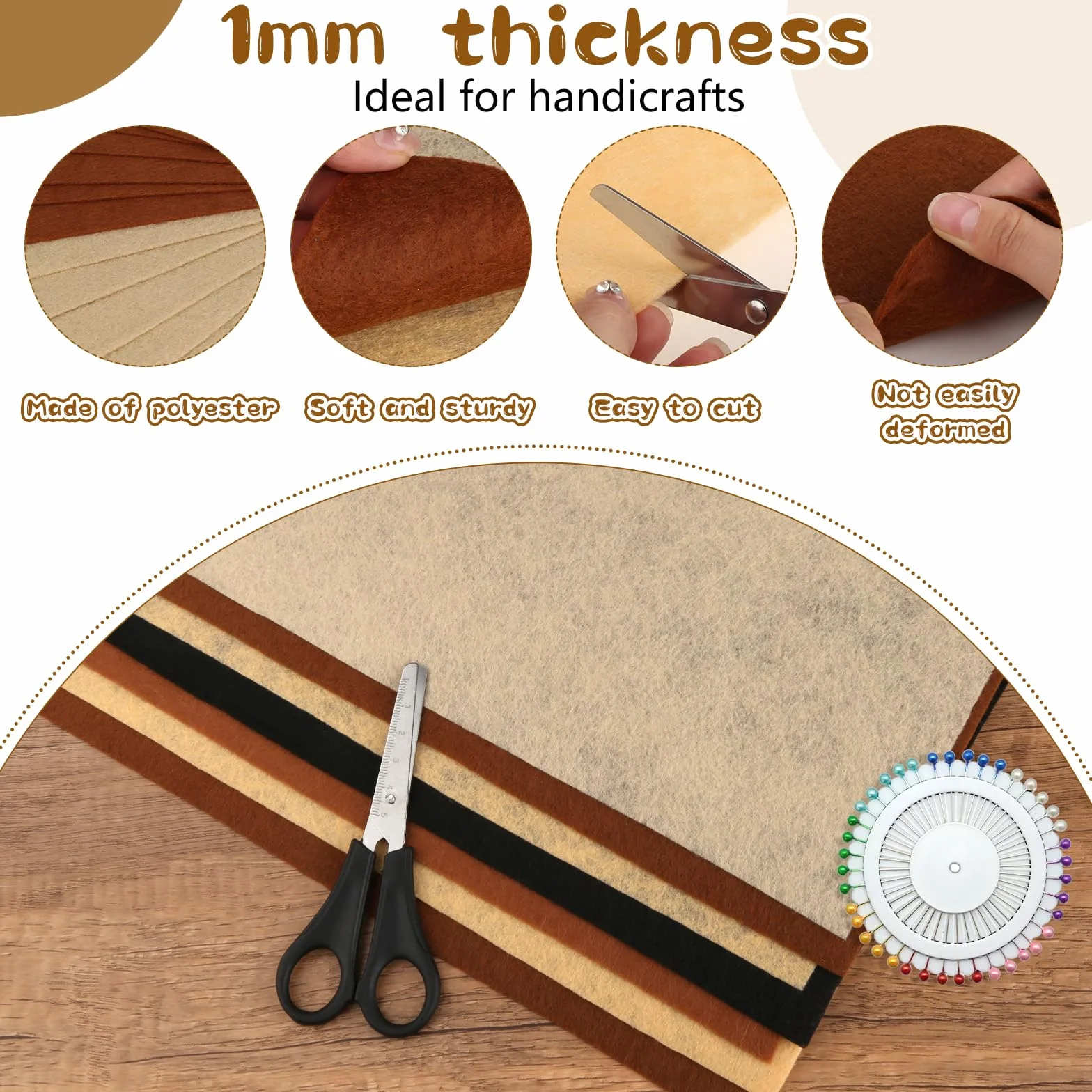 XIEJ 45 sztuk brązowych filców do majsterkowania, 1 mm grubości filcu, 30 × 20 cm filc do majsterkowania, poliestrowe płyty filcowe, filc do rękodzieła, projektów krawieckich "zrób to sam" (seria