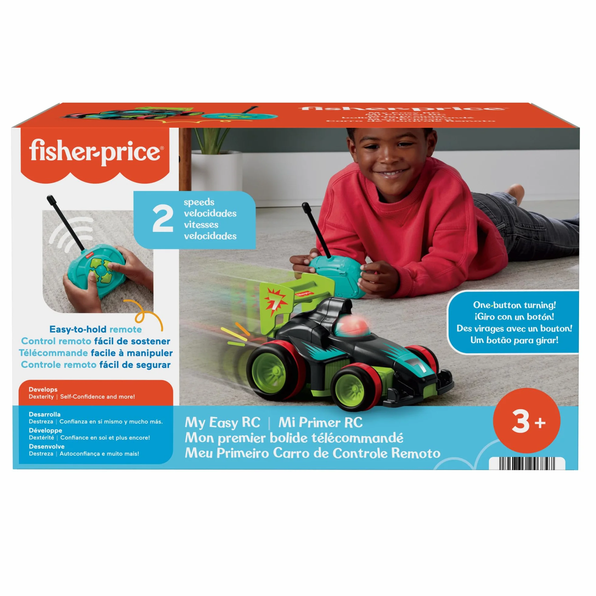Fisher-Price MY Easy RC Zdalnie sterowany samochód Zielono-niebiesko-czerwony o 2 prędkościach dla dzieci od 3 roku życia, HYH28
