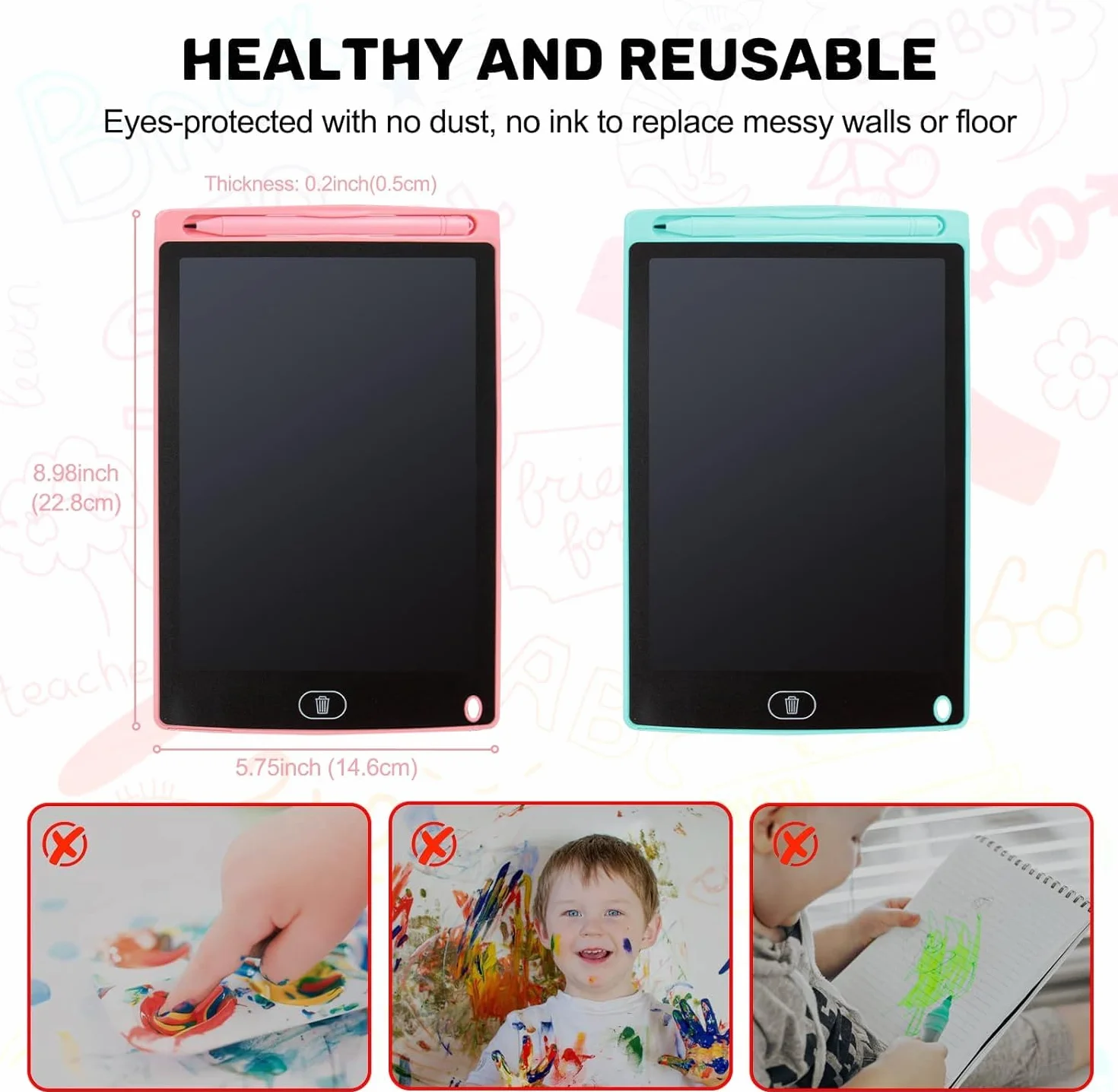 2 sztuki LCD tablica do pisania tablica kreślarska ekran 8,5 cala, przyjazna dla środowiska, jasna, kolorowa podkładka do pisania, zabawka edukacyjna, prezent dla dzieci w wieku 3-10 lat