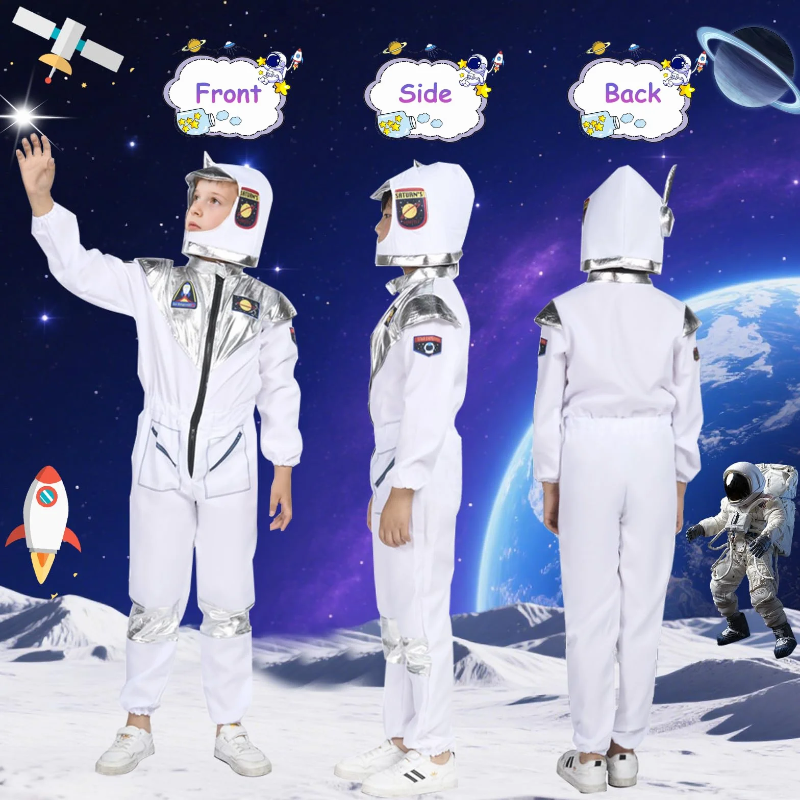 Kostium astronauty dla dzieci z astronautą, fantazyjny kostium kosmiczny, kosmiczny kostium astronauty z astronautą, kask na Halloween, cosplay, karnawał
