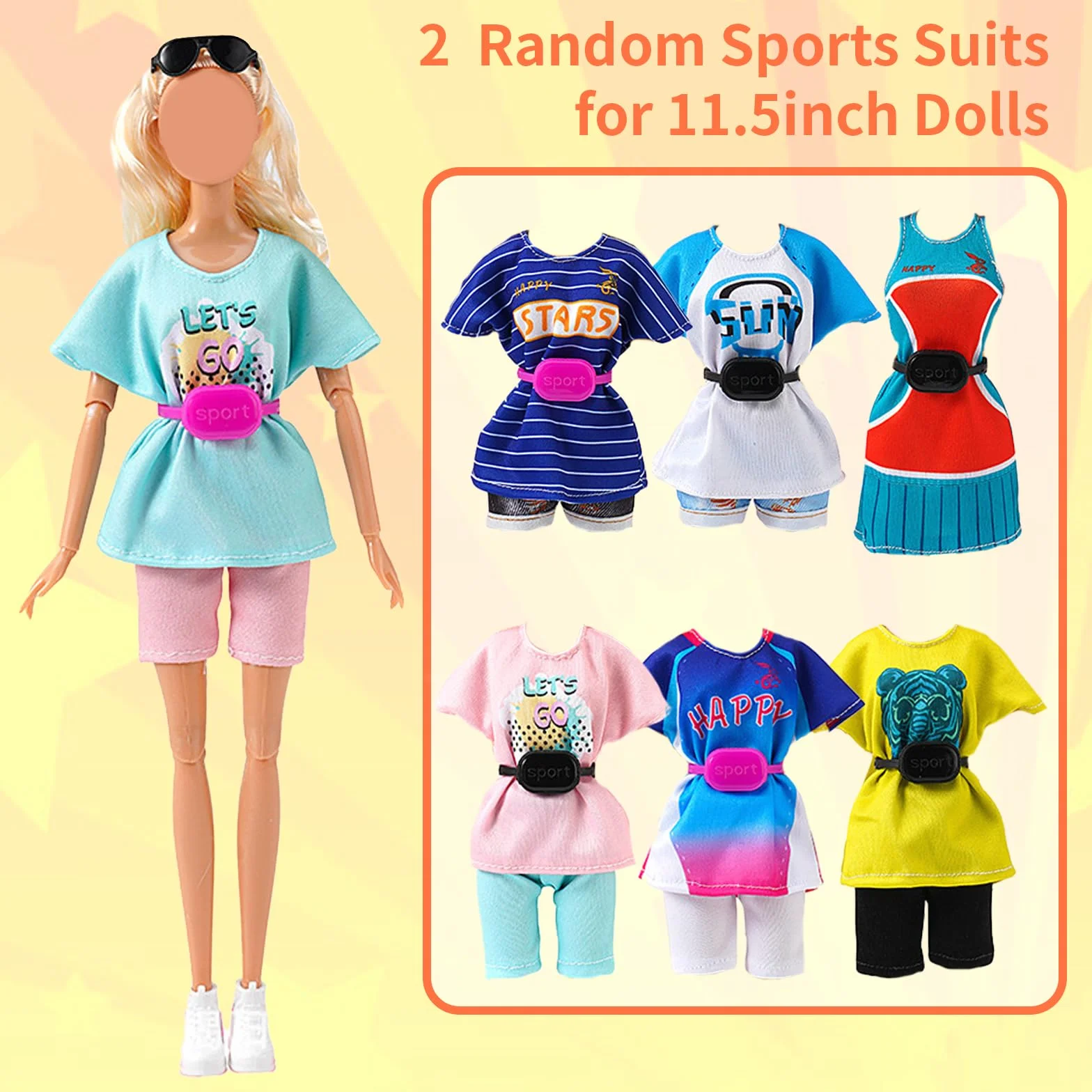 Ubrania i akcesoria dla lalek, 11,5 cala/30 cm, sportowy styl losowy 1 bluza z kapturem 3 odzież sportowa 1 kamizelka 3 spodnie 1 czapka baseballowa 2 trampki 4 sukienki 1 okulary przeciwsłoneczne 2