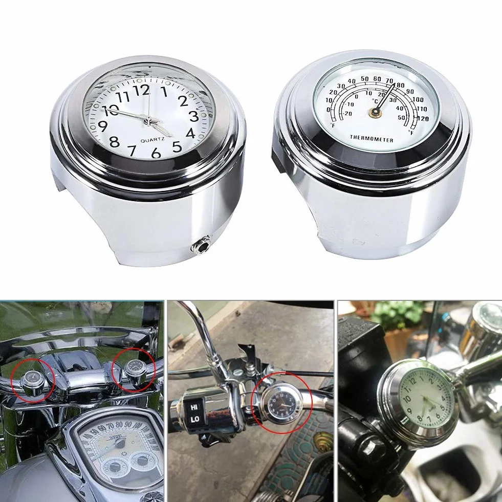 Motocykl kierownica zegar termometr, wodoodporny uniwersalny 1,7 cm 1 cm motocykl uchwyt na kierownicę zegar i termometr Temp