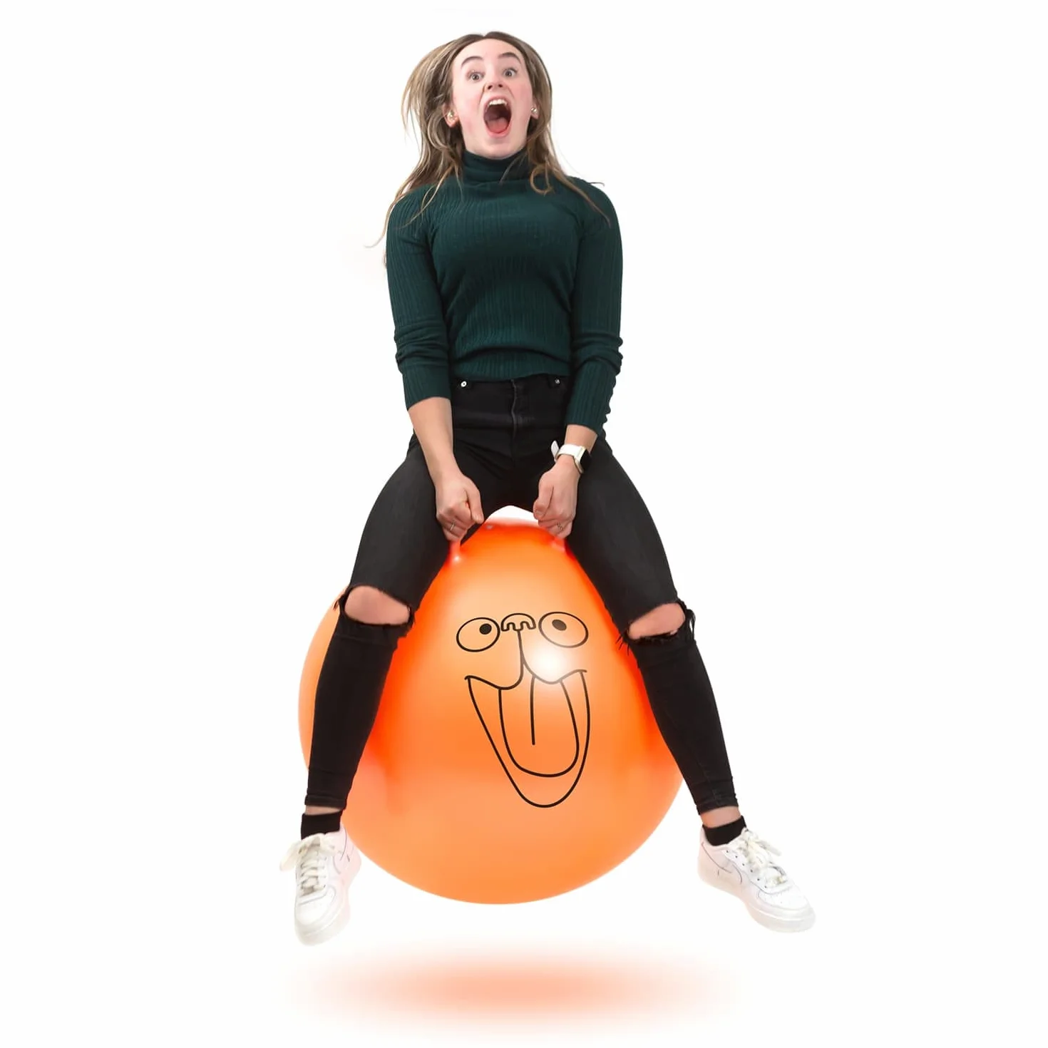 CKB LTD Kosmiczna skakanka Hooper Gigantyczny kosz kosmiczny dla dorosłych - nadmuchiwany z pompką nożną do 100 kg, bardzo duży 75 cm, pomarańczowy