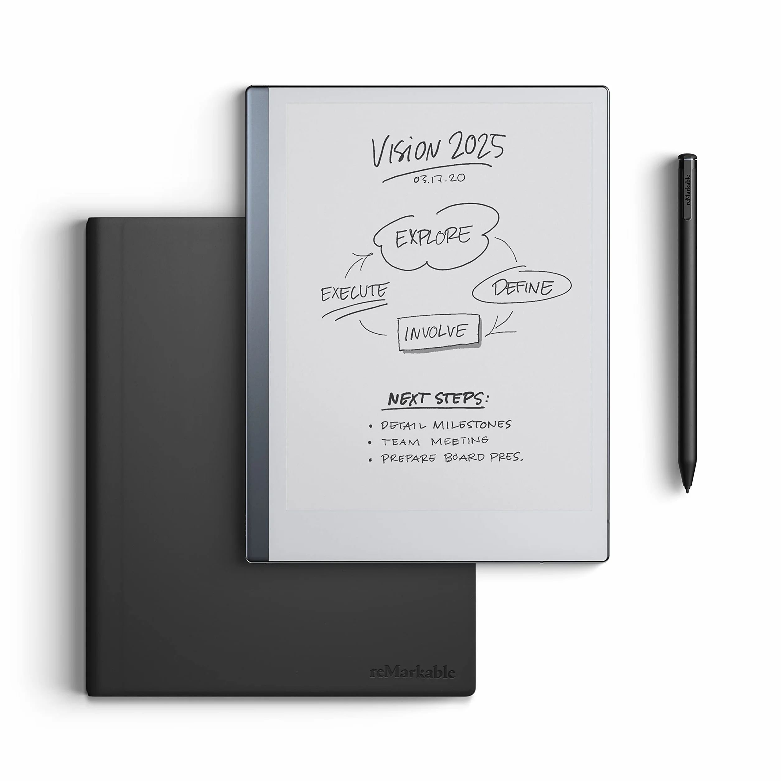 reMarkable Zestaw Luxury reMarkable 2 | Tablet E-Ink - Wyświetlacz 10,3" Czarno-Biały + Rysik Marker Plus ze Zintegrowaną Gumką + Etui Book Folio Skórzane Czarne
