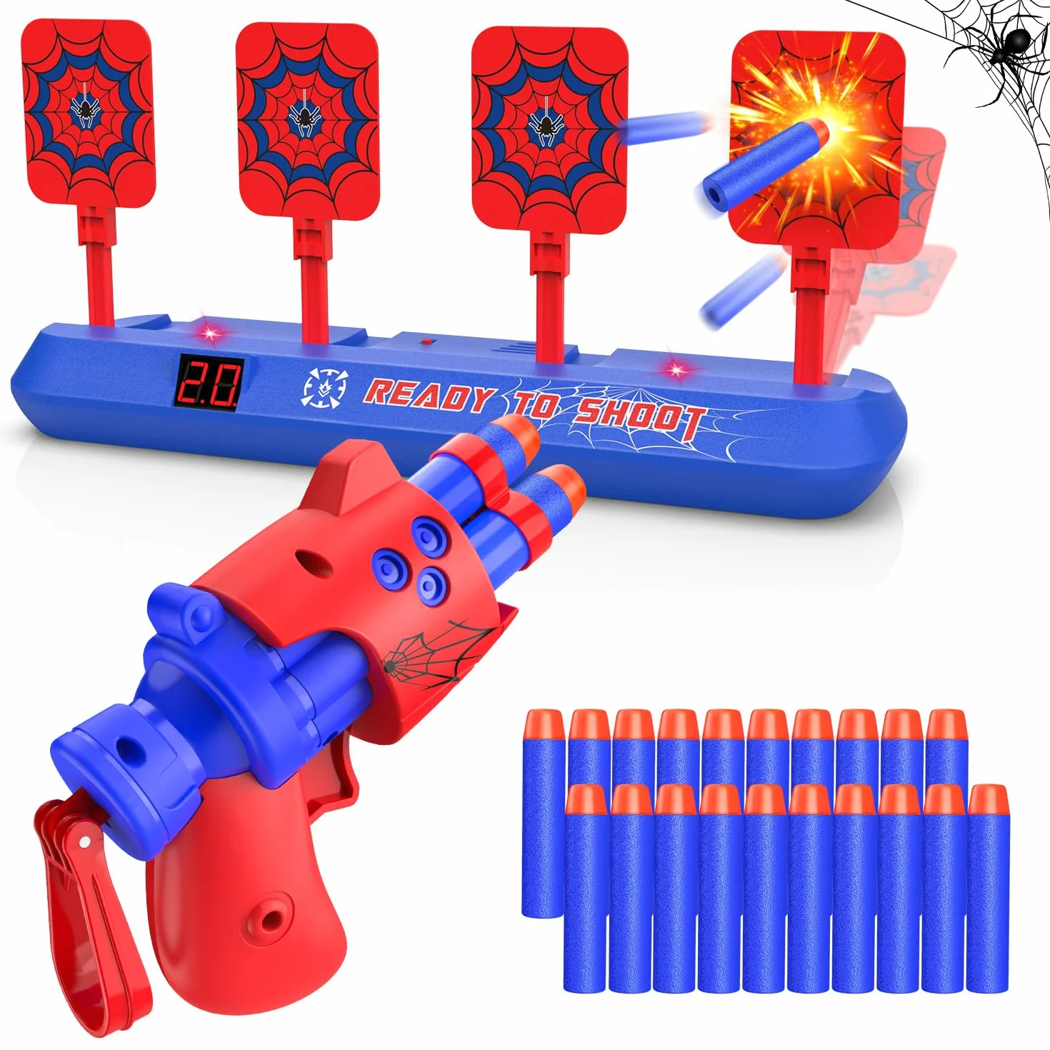 Strzelanie do celowania z pistoletem Nerf zabawka, elektroniczna tarcza do gry Nerf z 20 kulami, grami ogrodowymi, na zewnątrz, dla dzieci, 3, 4, 5, 6, 7, 8, 9 lat, chłopiec, prezent na urodziny, Boże