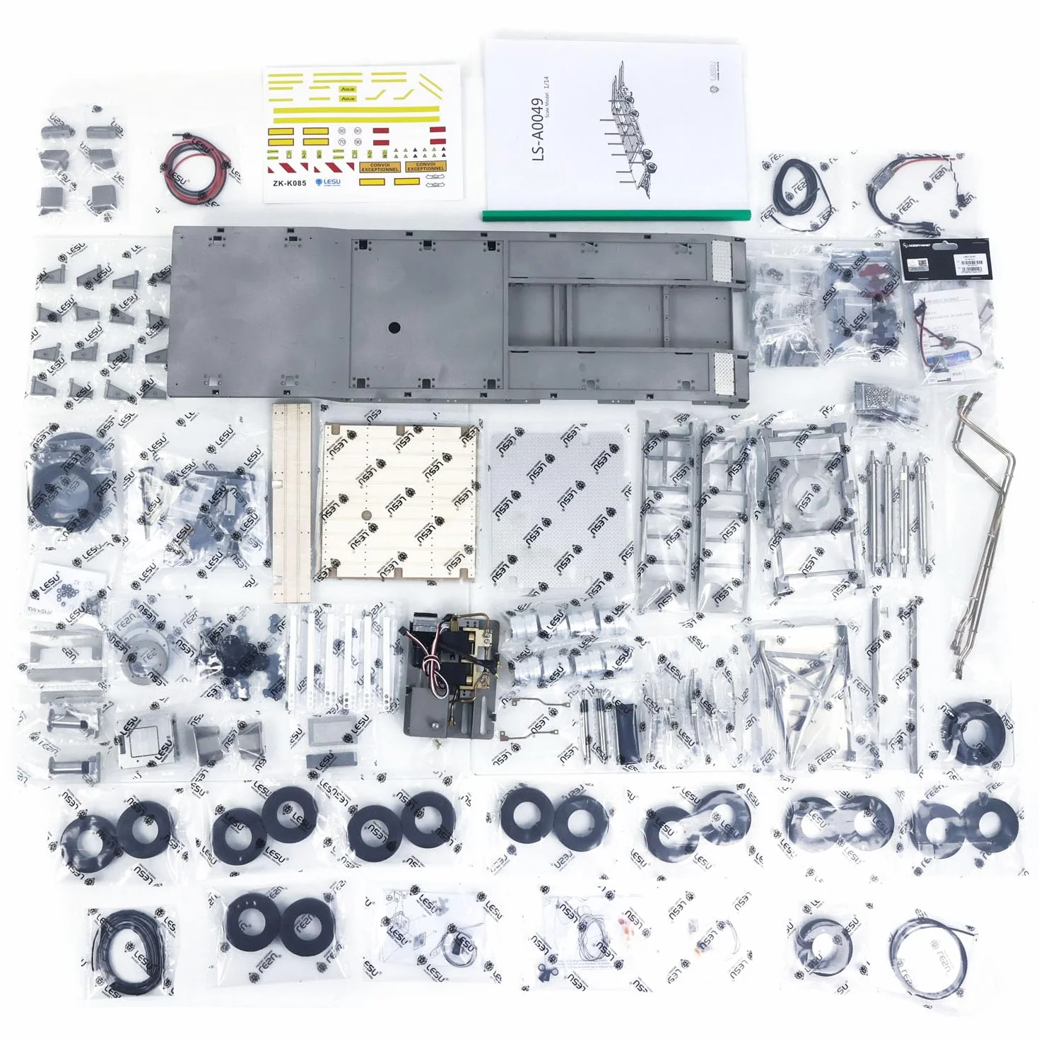 TOUCAN RC HOBBY LESU A0049 1/14 metalowa przyczepa RC KIT hydrauliczna ściana podnosząca, tylne nogi podporowe, 2 zawory do samodzielnego montażu, traktorów, ciężarówek, ładowarek