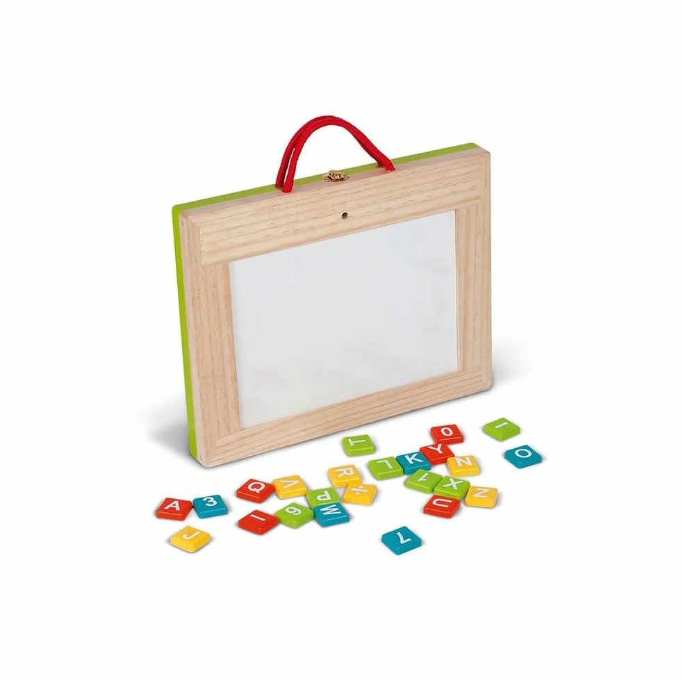 Janod - Children's Wooden 4-In-1 Board - Multi-Activity Magic Slate - Accessories and 42 Magnets Included - Learning to Read and Write - from 3 Years Old, J05014