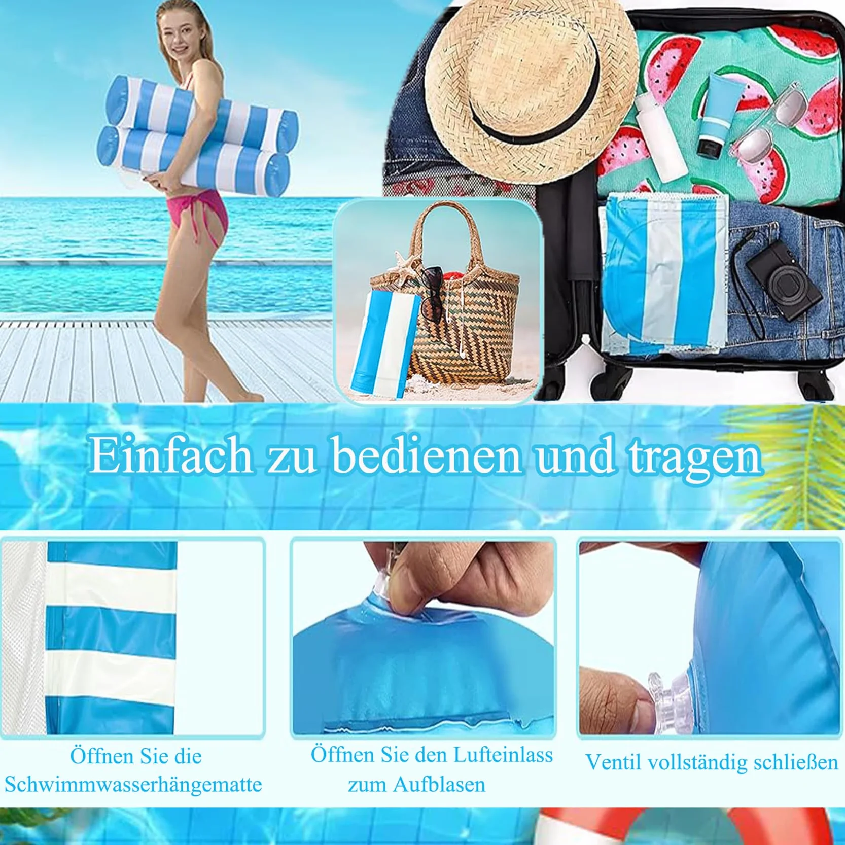 2 sztuki dmuchanych materacy wodnych, materac dmuchany, akcesoria basenowe, zabawa, hamak 4 w 1, na basen, plażę, baldachim dla dorosłych i dzieci