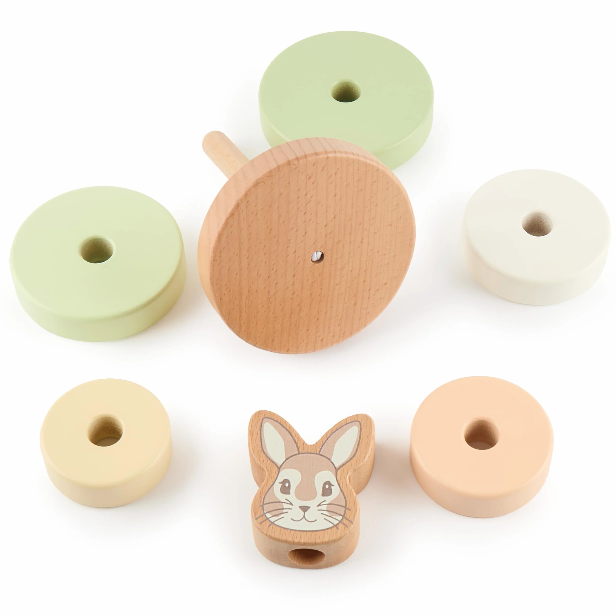 BIECO Wieża do układania Baby Rabbit Fine | Zrównoważone drewno FSC® | 19 cm | Gra wtykowa od 1 roku Pierścienie do układania dla niemowląt Drewniana zabawka dla niemowląt od 1 roku Wieża do układania