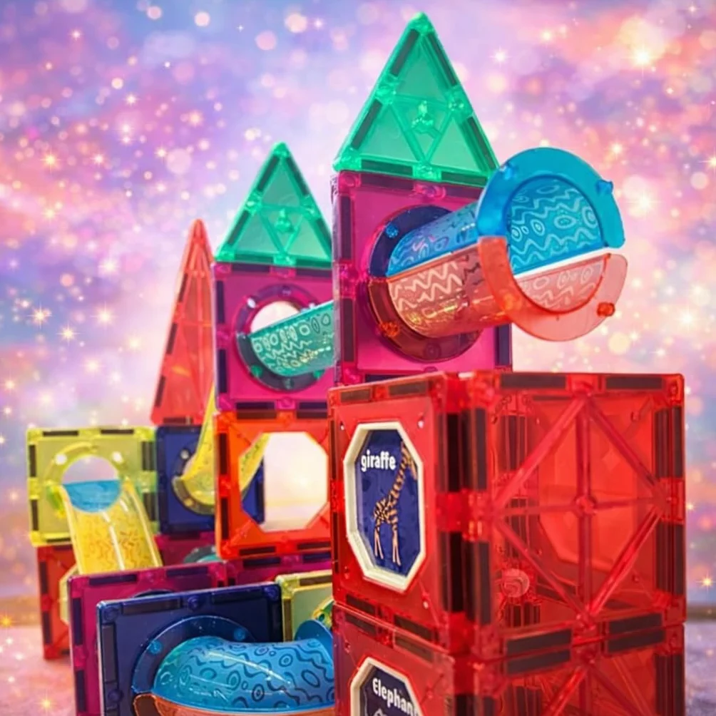 WonderToys Kulkowy tor wyścigowy, 100 sztuk, zestaw klocków magnetycznych, zabawka edukacyjna dla dzieci, dziewczynek i chłopców w wieku 3–7 lat, gry edukacyjne