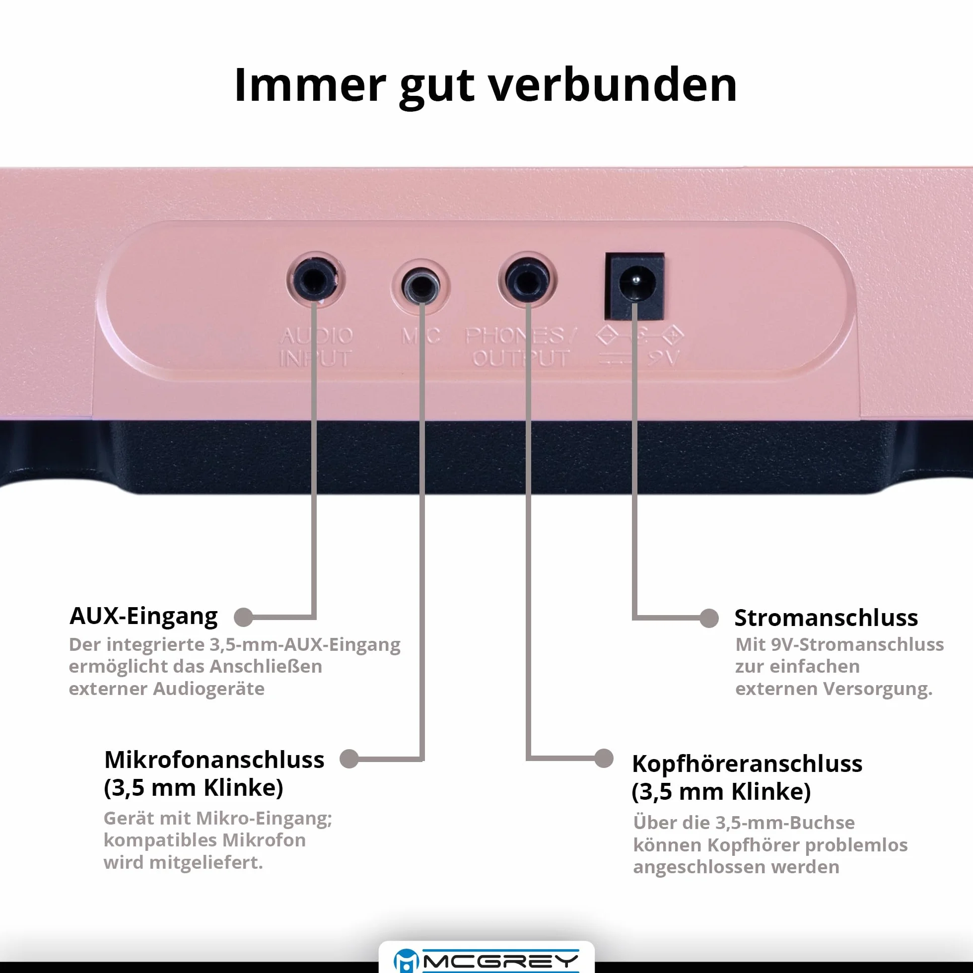 McGrey LK-6120-MIC Keyboard z mikrofonem i zestawem słuchawek dla dzieci – klawiatura dla początkujących z 61 przyciskami świecącymi – 255 dźwięków i 255 rytmów – 50 utworów demo – mikrofon i