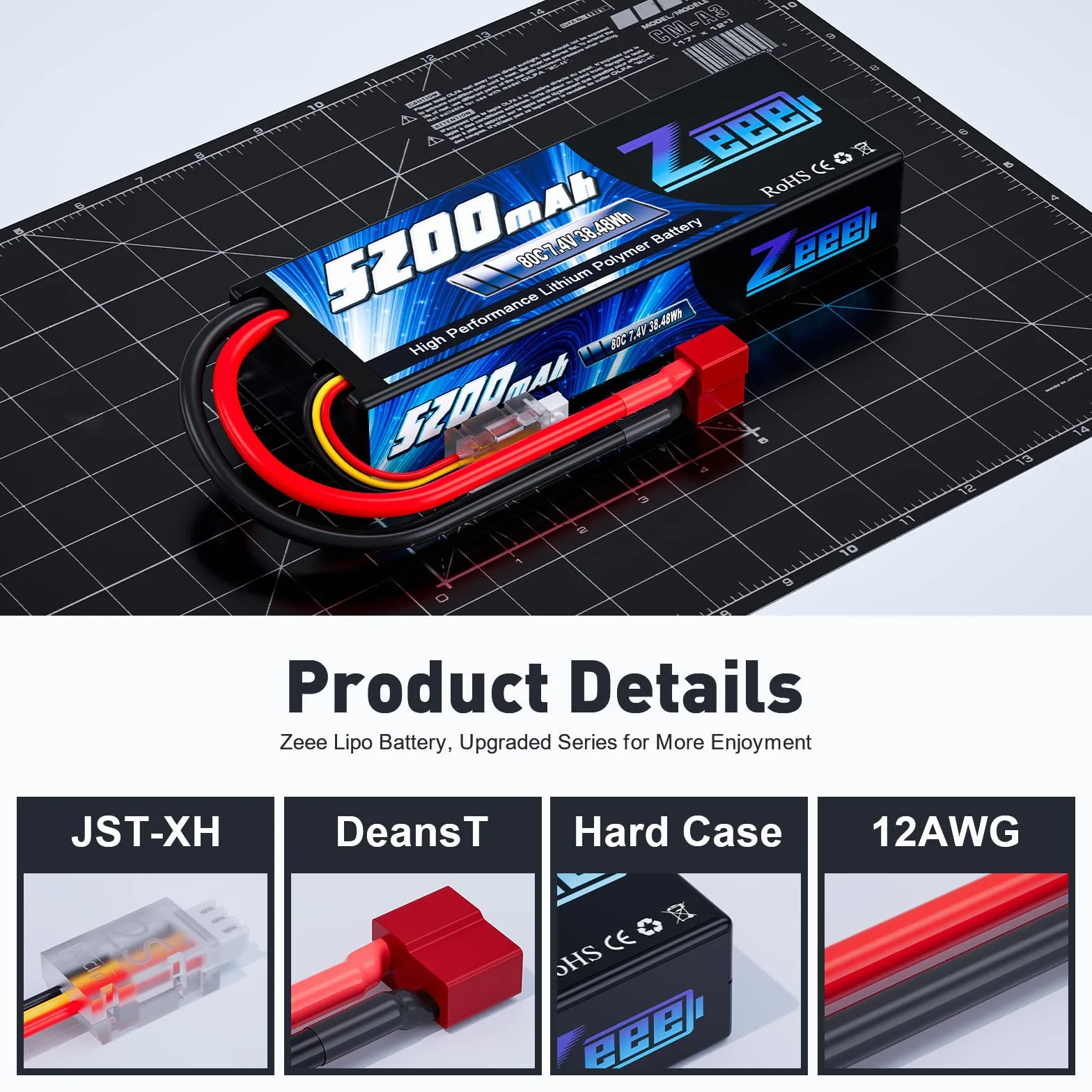 Zeee 2s lipo Bateria 5200mAh 7,4V 80C RC Bateria, z wtyczką Deans T, do RC Evader BX Auto Car Truck LKW Truggy RC Hobby (2 sztuki)
