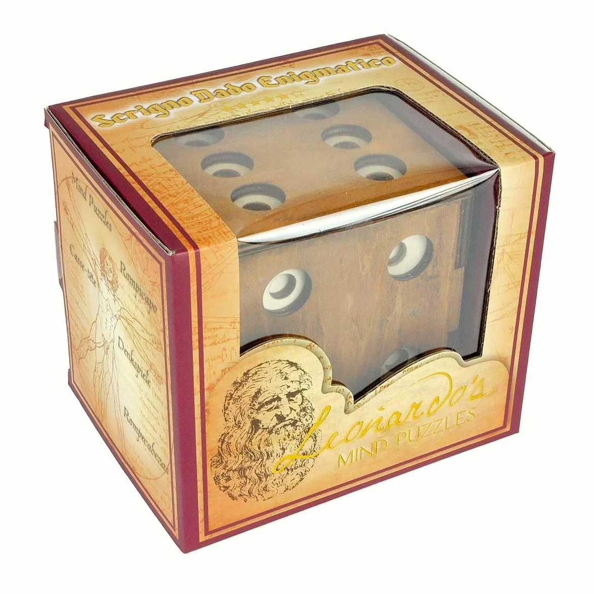 Logica Puzzle Art. Sekretne Pudełko na Kości - Drewniana Łamigłówka - Sekretny Sejf - Trudność 5/6 Niewiarygodny - Kolekcja Leonarda da Vinci