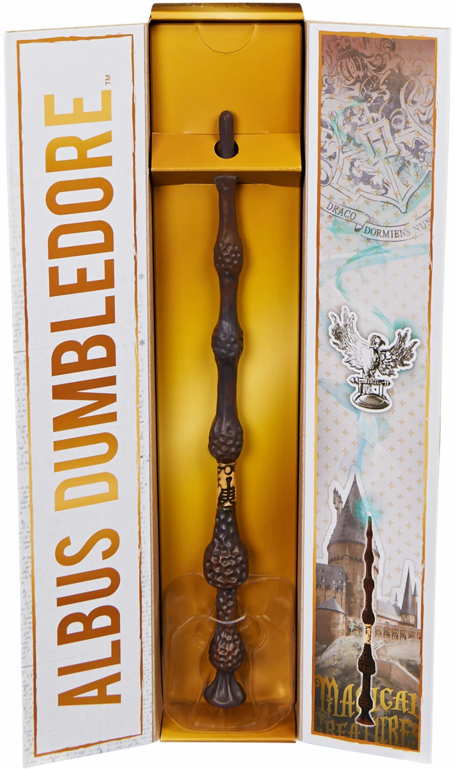 Wizarding World Harry Potter Autentyczna plastikowa różdżka Albus Dumbledore, z uchwytem Hogwartu, 30 cm, zabawka dla fanów w wieku od 14 lat, złota